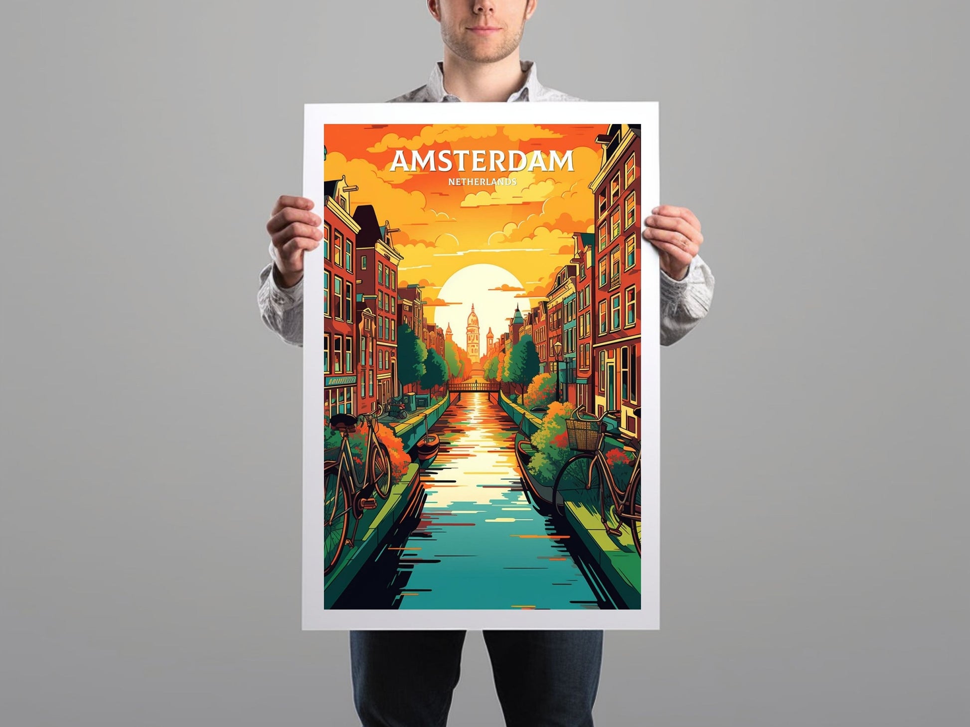 Amsterdam Travel Print | Amsterdam Illustration | Amsterdam Wall Art | Netherlands Print | Amsterdam Home Decor | Amsterdam Poster | ID 060