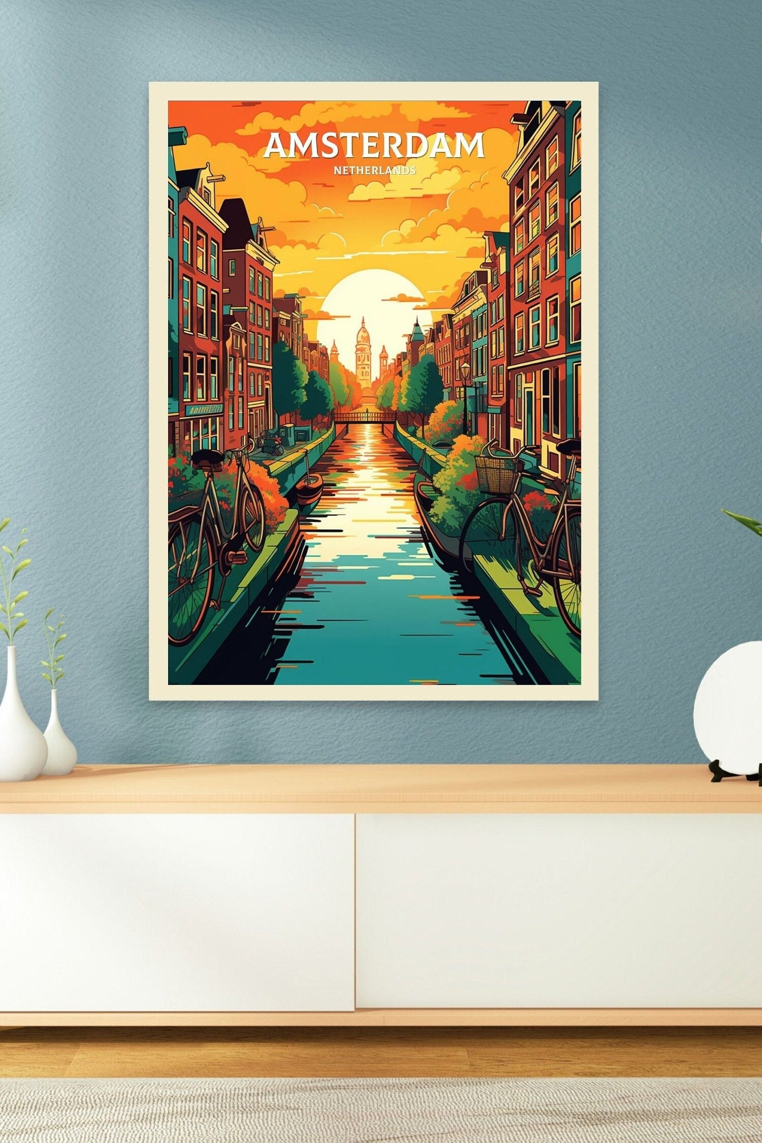 Amsterdam Travel Print | Amsterdam Illustration | Amsterdam Wall Art | Netherlands Print | Amsterdam Home Decor | Amsterdam Poster | ID 060