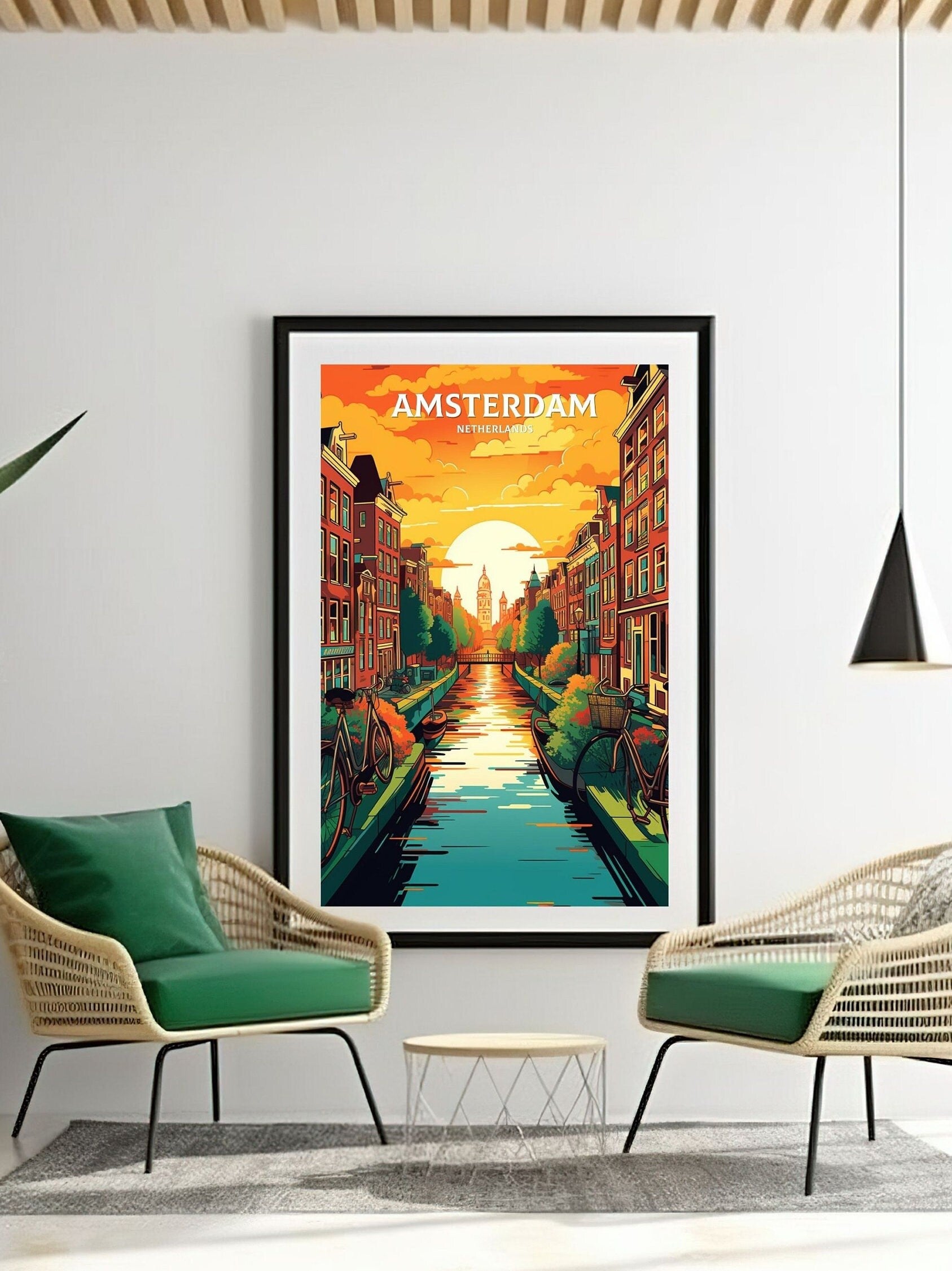 Amsterdam Travel Print | Amsterdam Illustration | Amsterdam Wall Art | Netherlands Print | Amsterdam Home Decor | Amsterdam Poster | ID 060