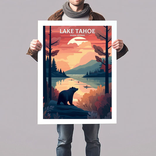 Lake Tahoe Travel Print | Lake Tahoe Illustration | Lake Tahoe Wall Art | Sierra Nevada Print | Lake Tahoe Home Decor | ID 065