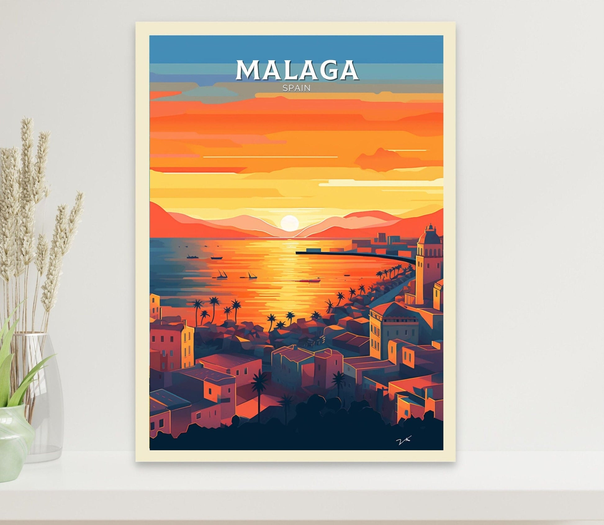 Malaga Print | Malaga Poster | Malaga Wall Art | Spain Travel Poster | Malaga Illustration | Minimalist Cityscape | Spain Print | ID 085