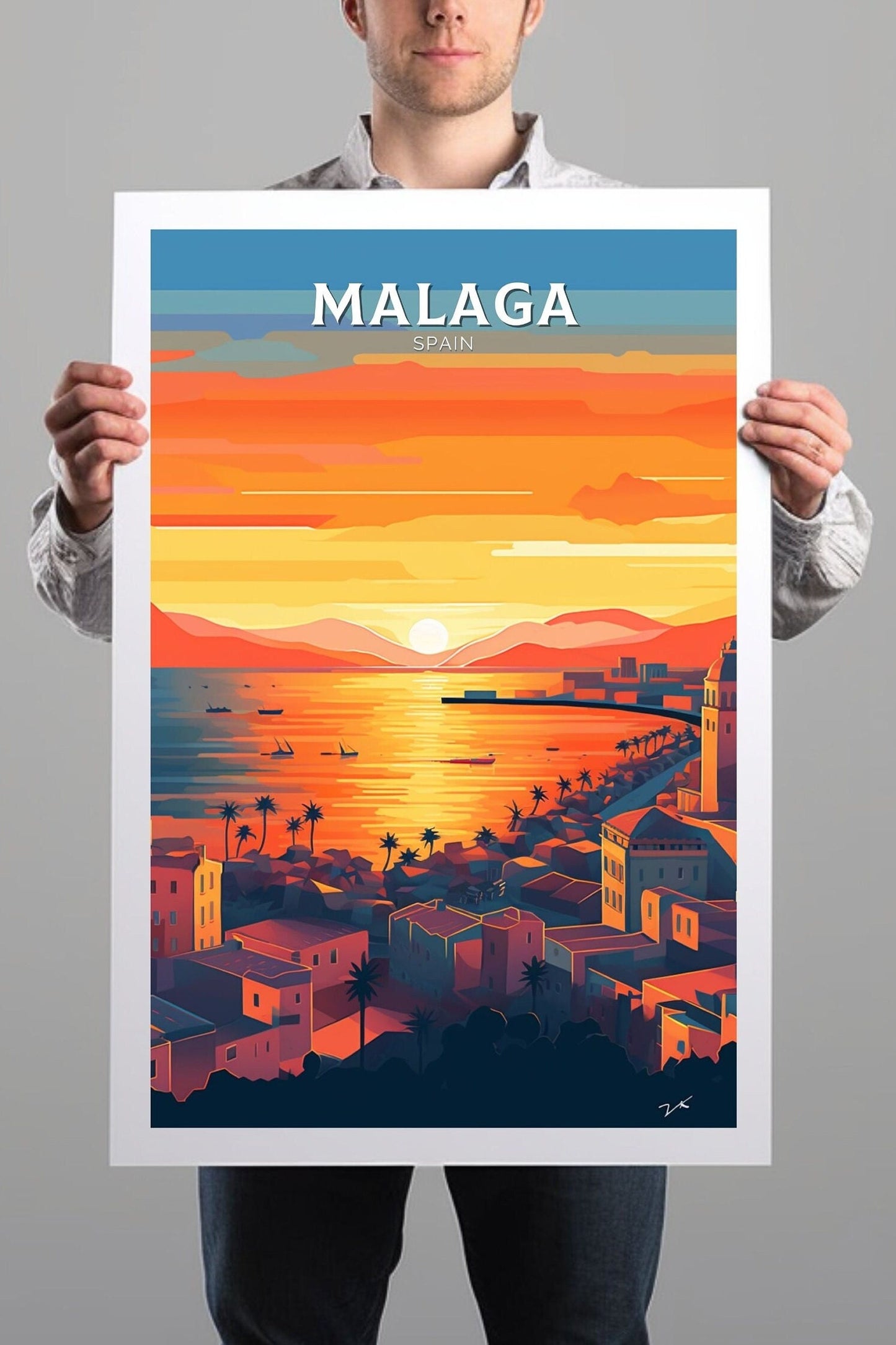 Malaga Print | Malaga Poster | Malaga Wall Art | Spain Travel Poster | Malaga Illustration | Minimalist Cityscape | Spain Print | ID 085