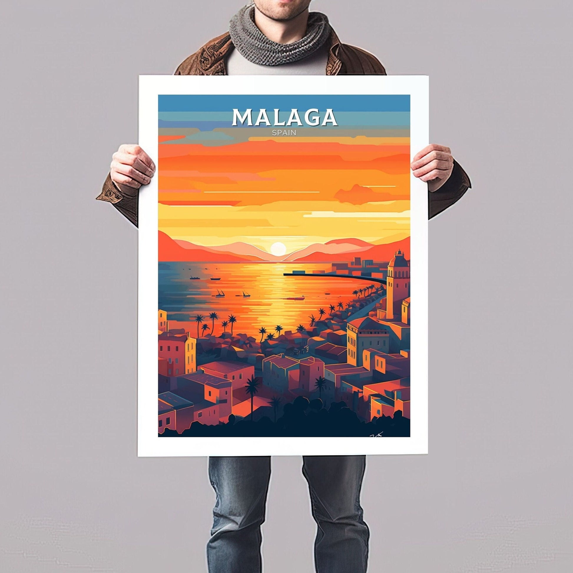 Malaga Print | Malaga Poster | Malaga Wall Art | Spain Travel Poster | Malaga Illustration | Minimalist Cityscape | Spain Print | ID 085