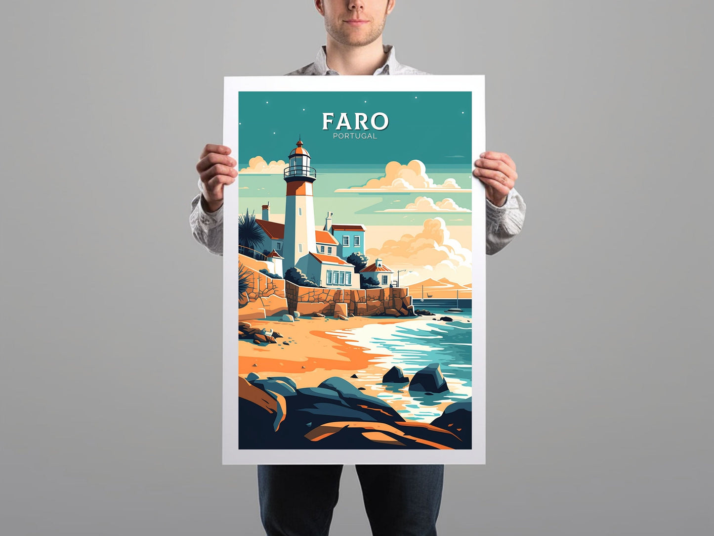 Faro Print | Faro Poster | Faro Wall Art | Portugal Travel Poster | Faro Illustration | Lighthouse Print | Faro Portugal Artwork | ID 087