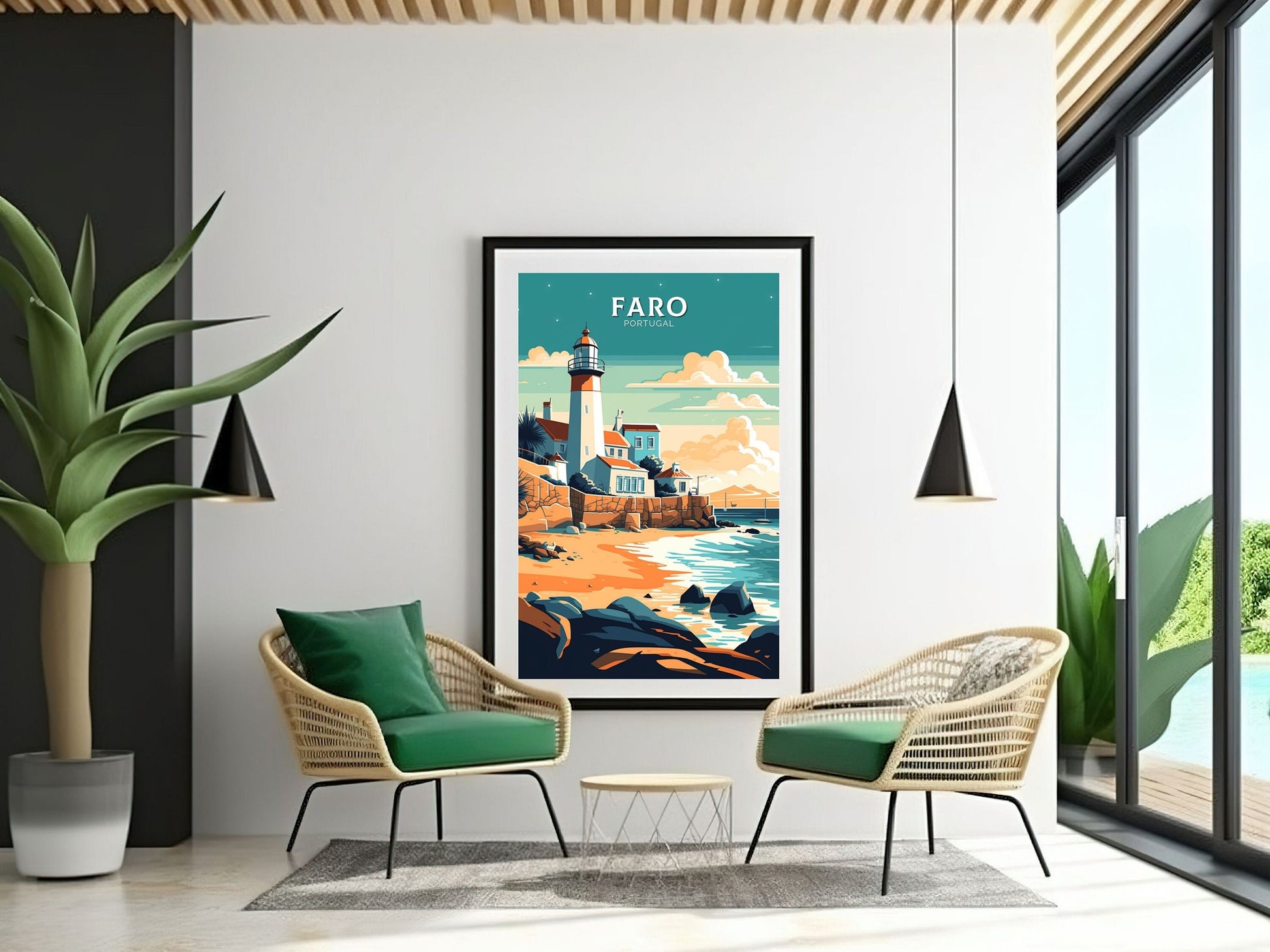 Faro Print | Faro Poster | Faro Wall Art | Portugal Travel Poster | Faro Illustration | Lighthouse Print | Faro Portugal Artwork | ID 087