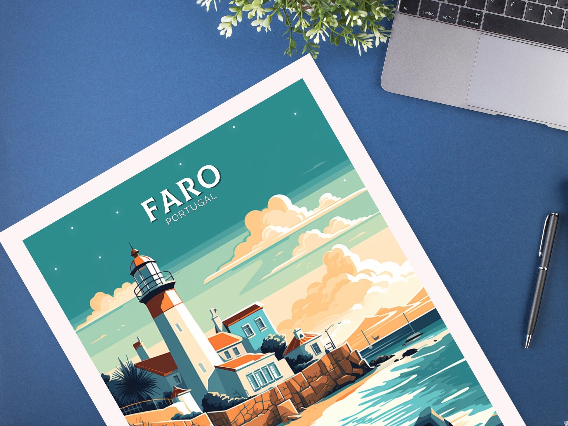 Faro Print | Faro Poster | Faro Wall Art | Portugal Travel Poster | Faro Illustration | Lighthouse Print | Faro Portugal Artwork | ID 087