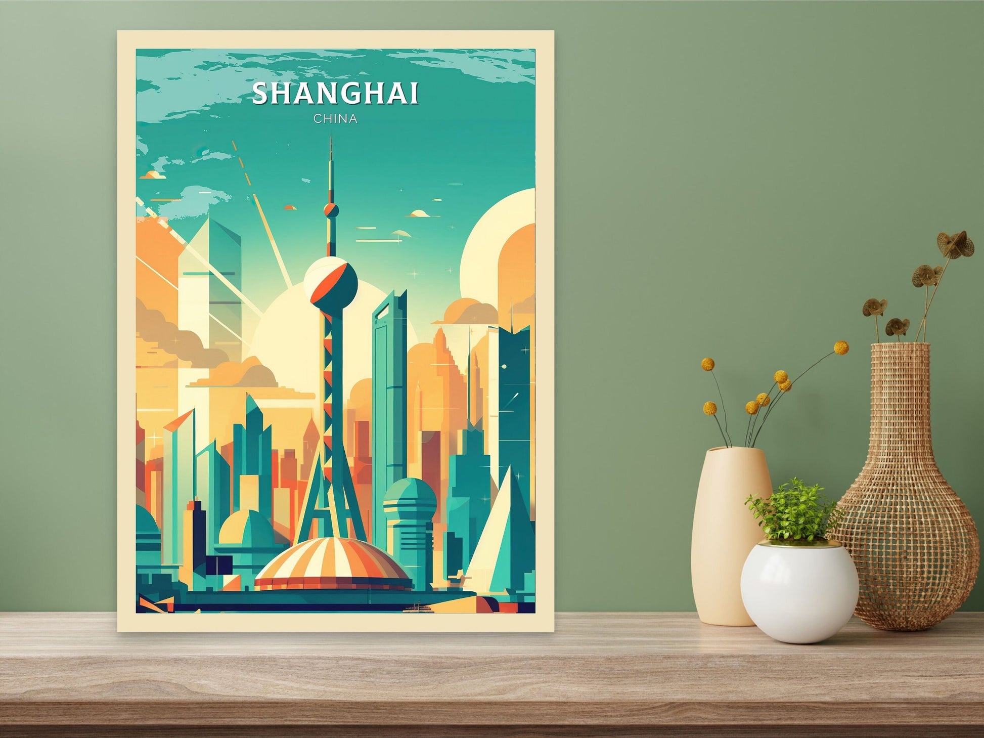 Shanghai Print | Shanghai Poster | Shanghai Illustration | Travel Print | Shanghai Floating Market Poster | Shanghai Hanging Poster | ID 067