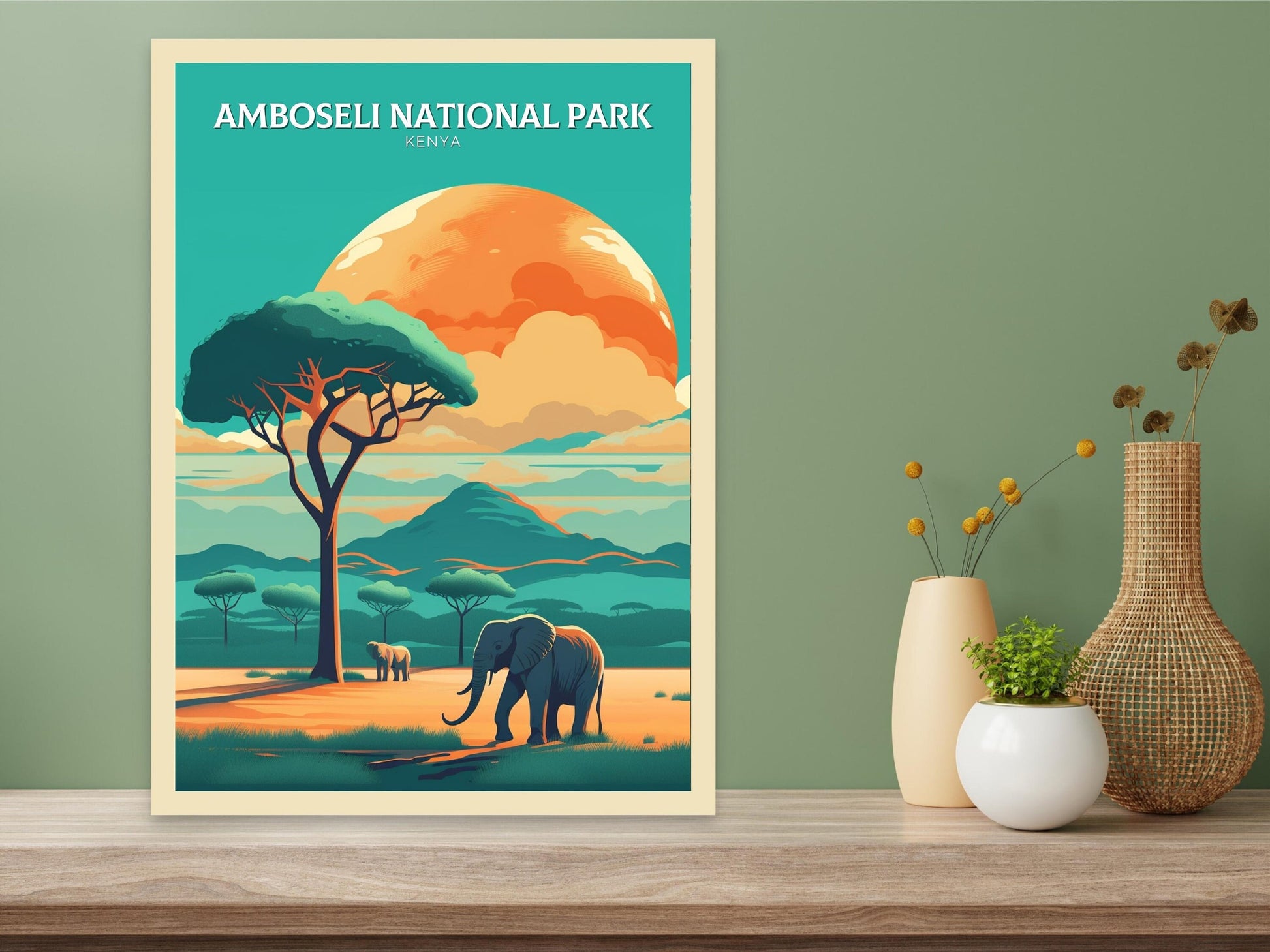 Amboseli National Park Travel Print | Amboseli Illustration | Amboseli Wall Art | Africa Print | Kenya Home Decor | Kenya Poster | ID 094