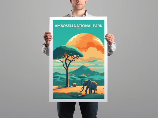 Amboseli National Park Travel Print | Amboseli Illustration | Amboseli Wall Art | Africa Print | Kenya Home Decor | Kenya Poster | ID 094