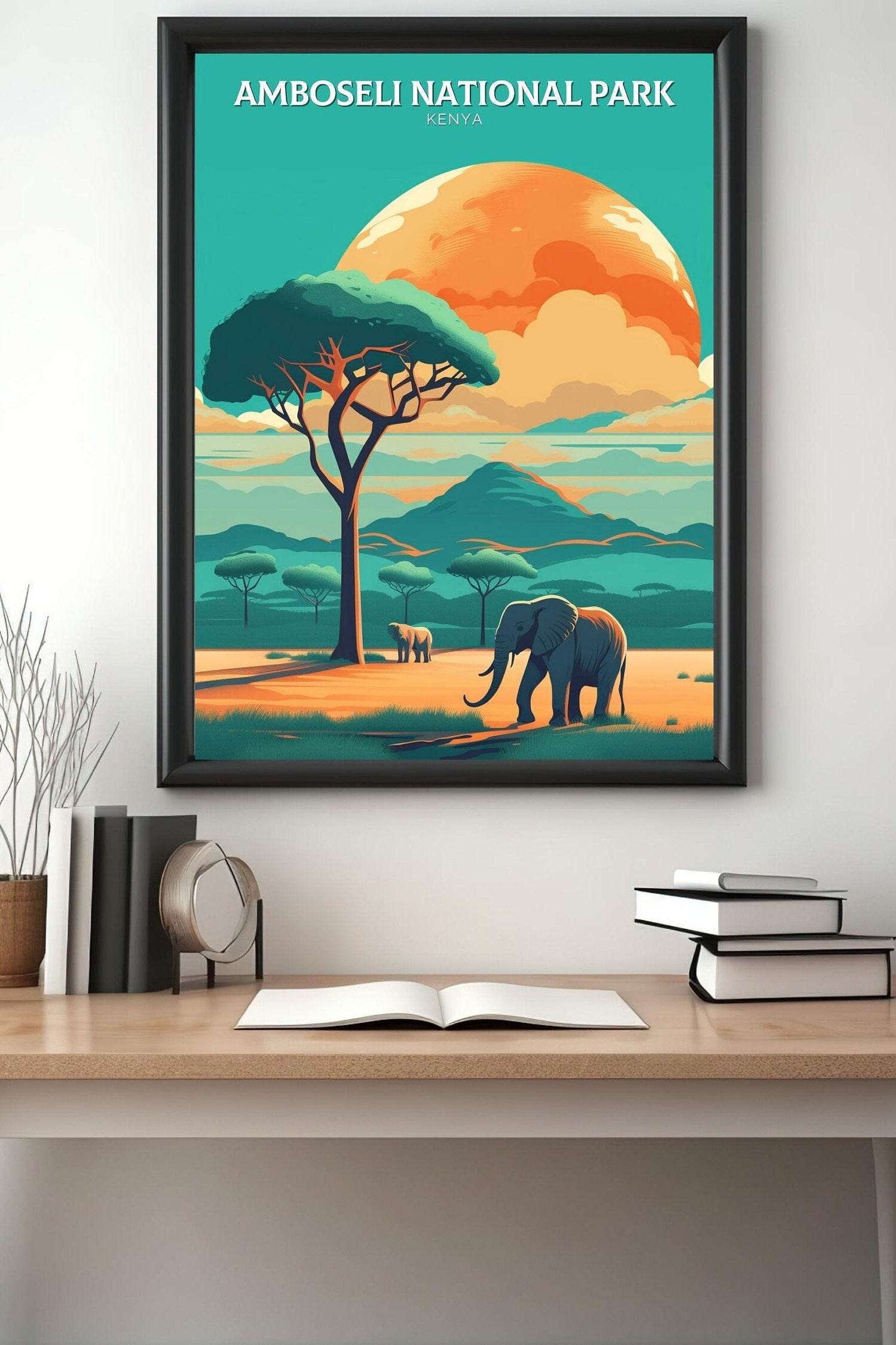 Amboseli National Park Travel Print | Amboseli Illustration | Amboseli Wall Art | Africa Print | Kenya Home Decor | Kenya Poster | ID 094