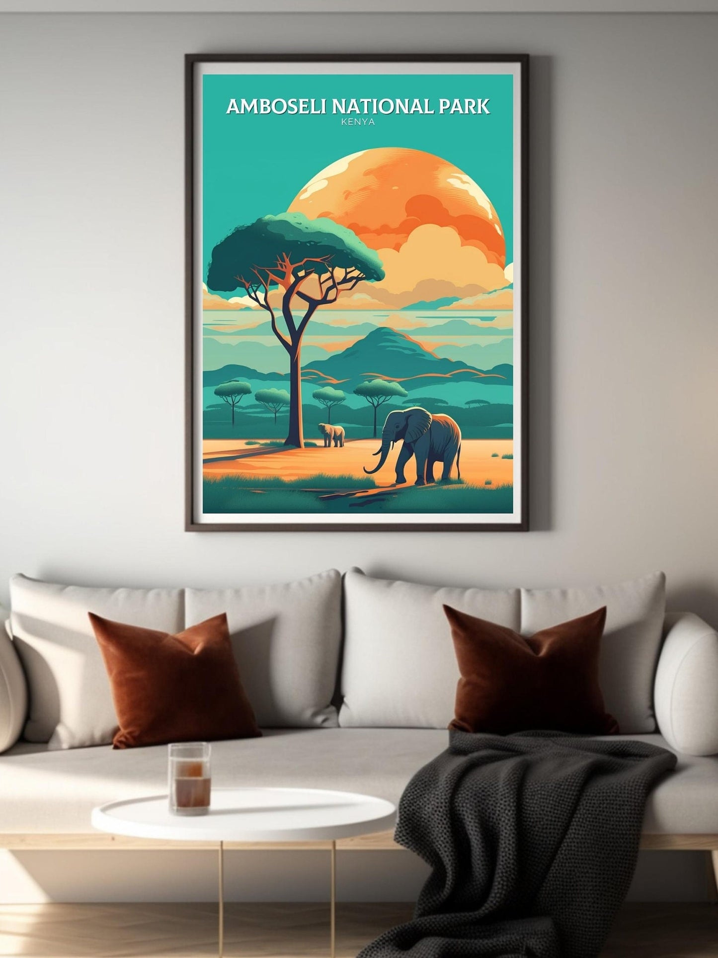 Amboseli National Park Travel Print | Amboseli Illustration | Amboseli Wall Art | Africa Print | Kenya Home Decor | Kenya Poster | ID 094