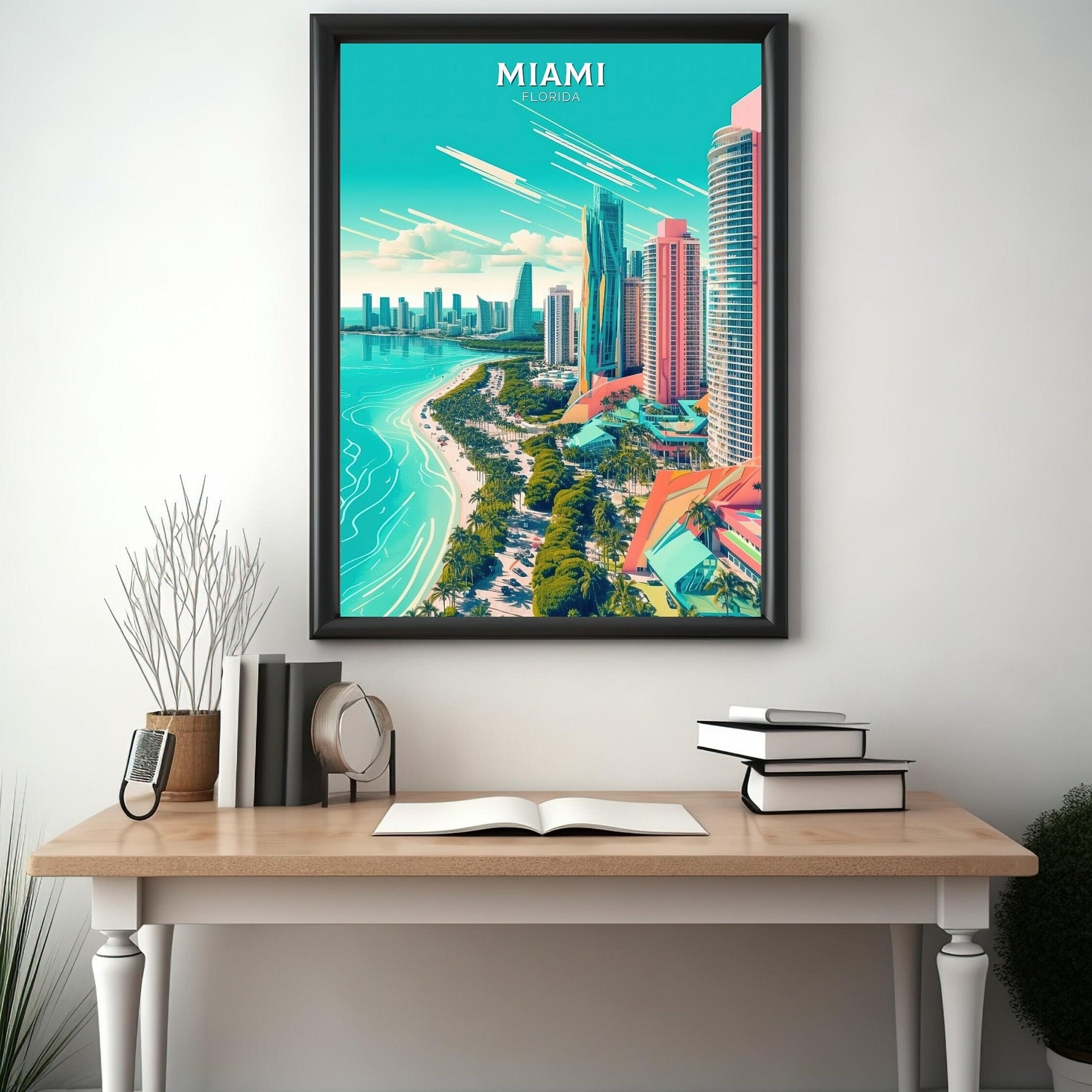 Miami Florida Travel Poster | Miami Print | Miami Design | Miami Wall Art | Miami Illustration | Miami Florida Print | Miami Beach | ID 105