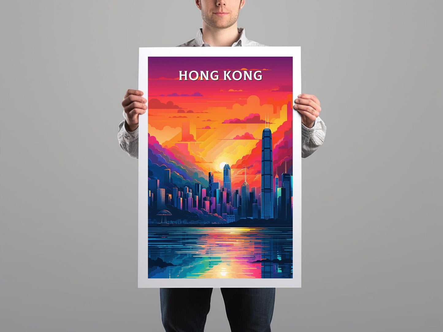 Hong Kong Print | Hong Kong Illustration | Hong Kong skyline | Hong Kong Print | Hong Kong Wall Art | Asia Print | ID 097