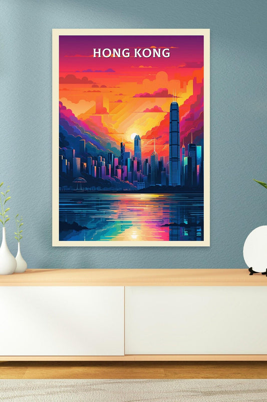 Hong Kong Print | Hong Kong Illustration | Hong Kong skyline | Hong Kong Print | Hong Kong Wall Art | Asia Print | ID 097