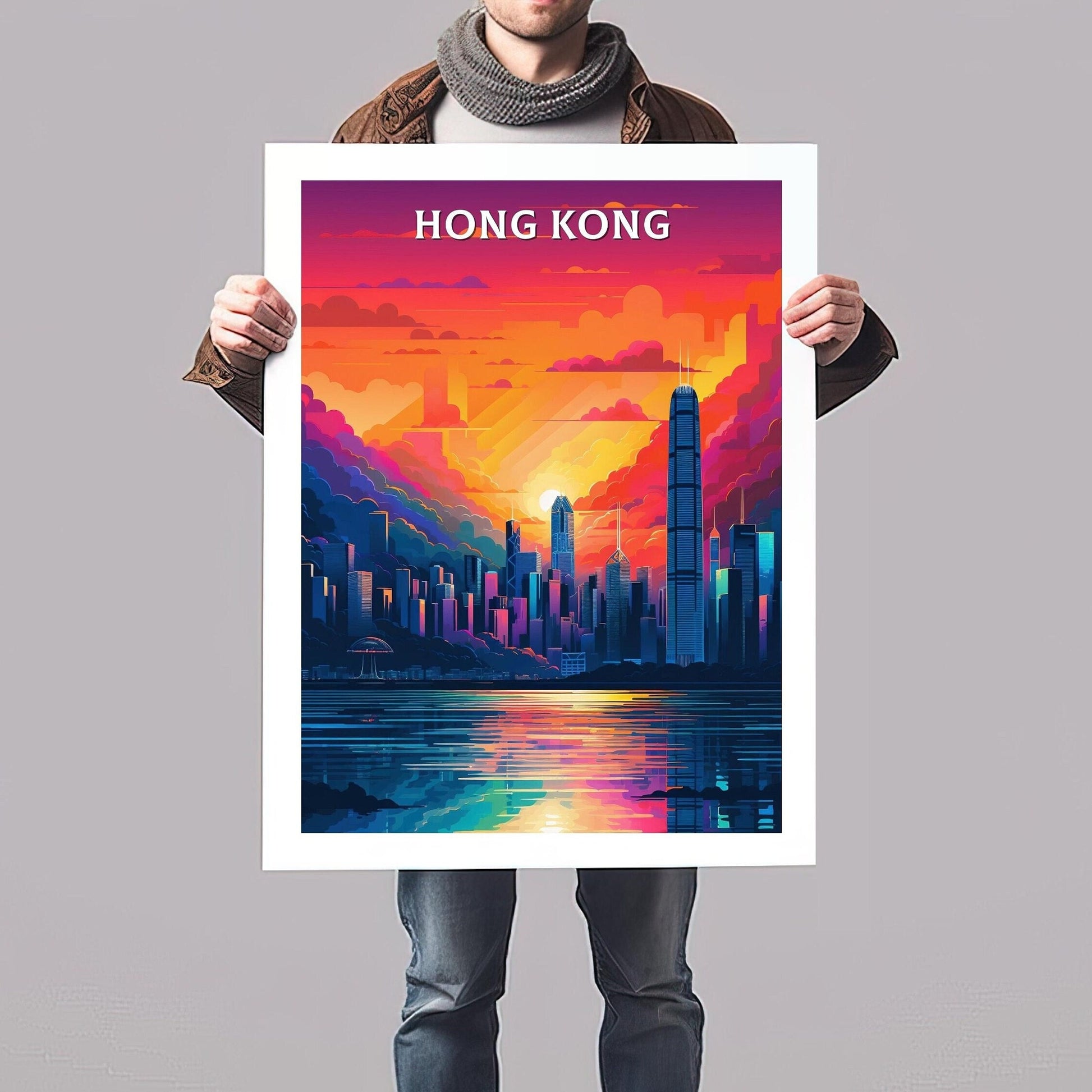 Hong Kong Print | Hong Kong Illustration | Hong Kong skyline | Hong Kong Print | Hong Kong Wall Art | Asia Print | ID 097