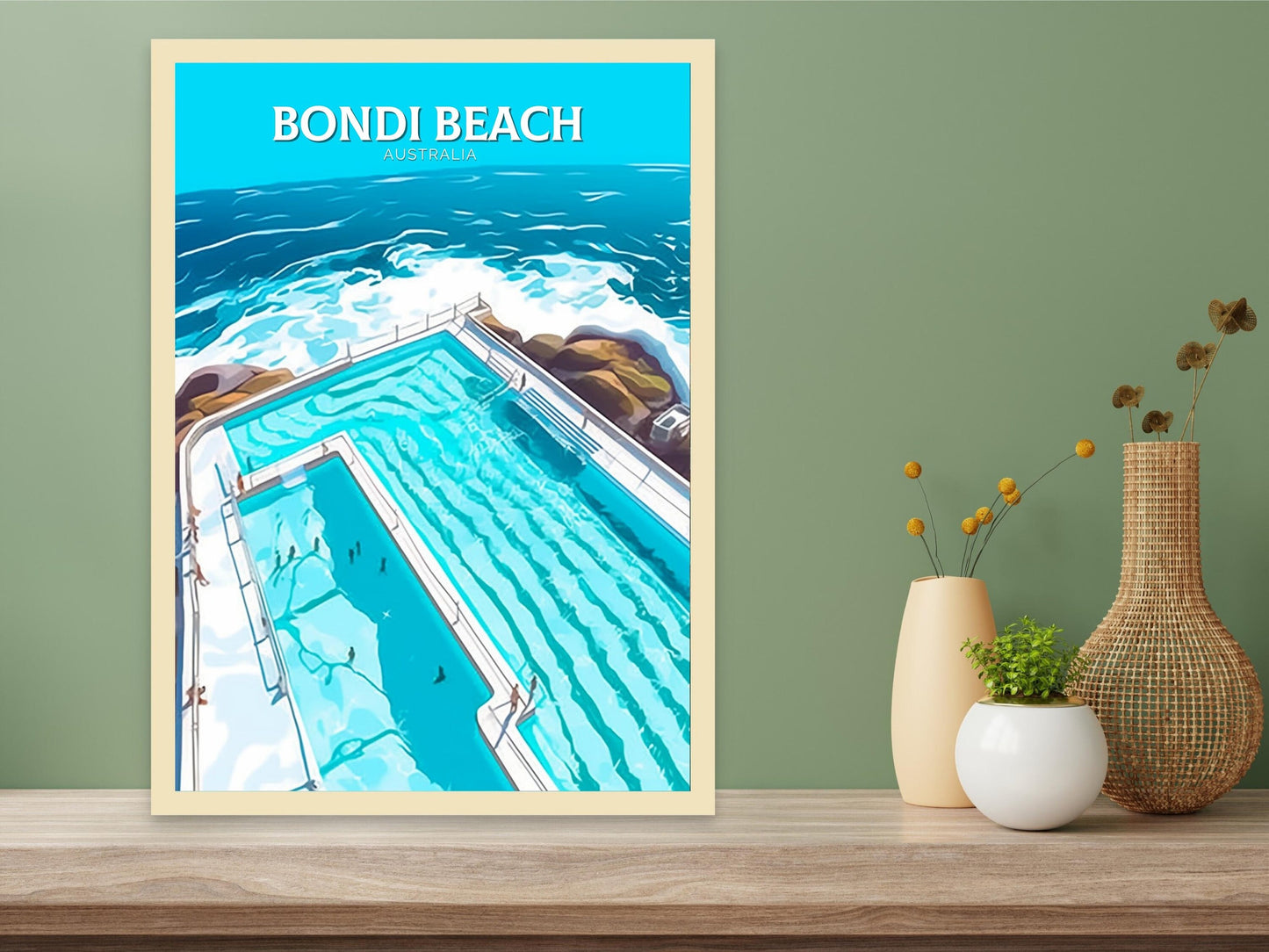 Bondi Beach Print | Bondi Beach Illustration | Bondi Beach Pools | Australia Print | Australia Wall Art | ID 099