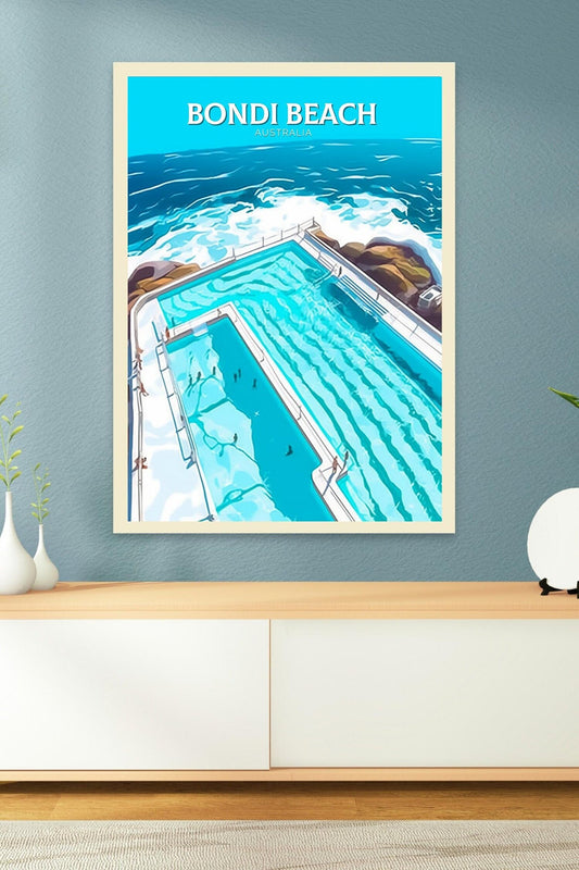 Bondi Beach Print | Bondi Beach Illustration | Bondi Beach Pools | Australia Print | Australia Wall Art | ID 099
