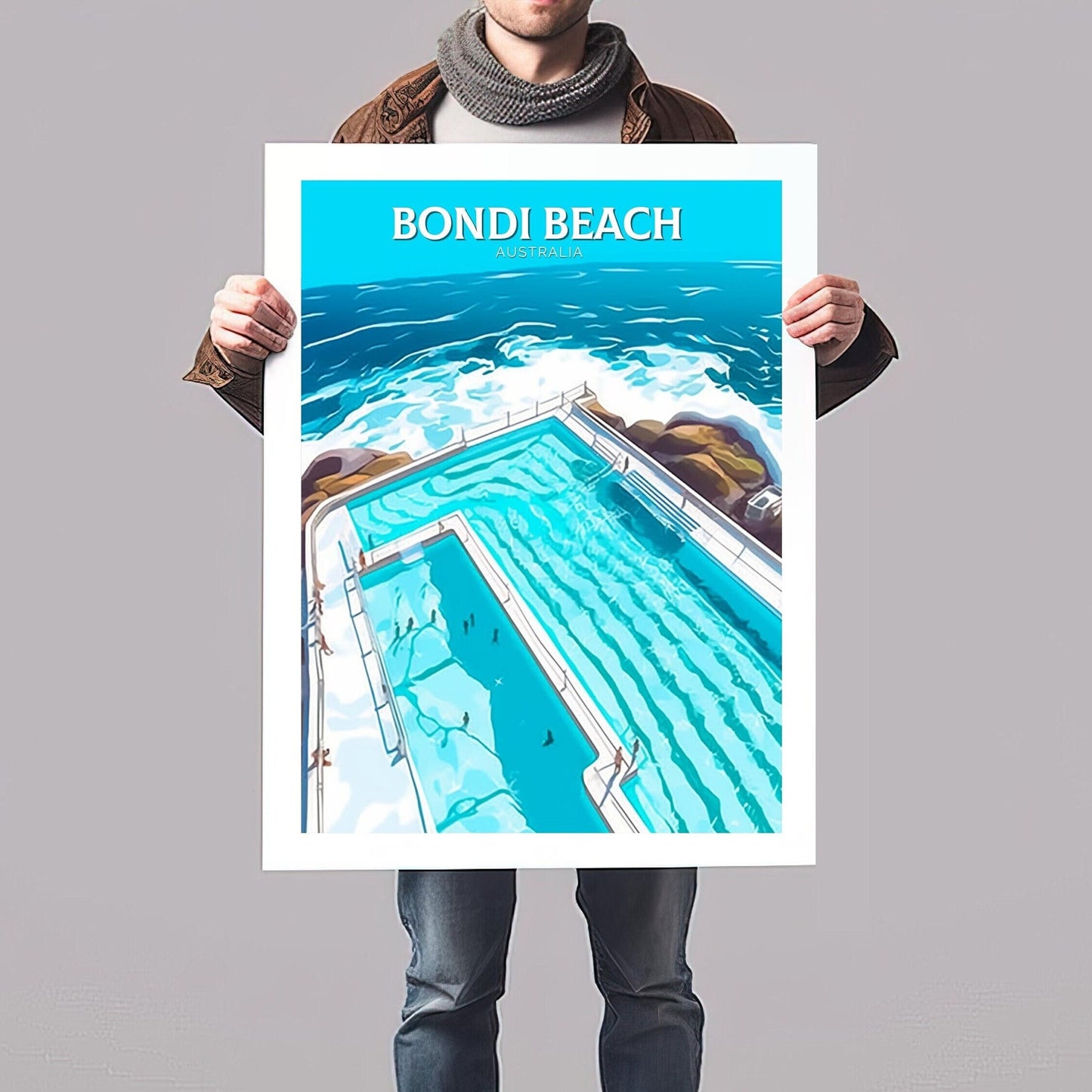 Bondi Beach Print | Bondi Beach Illustration | Bondi Beach Pools | Australia Print | Australia Wall Art | ID 099