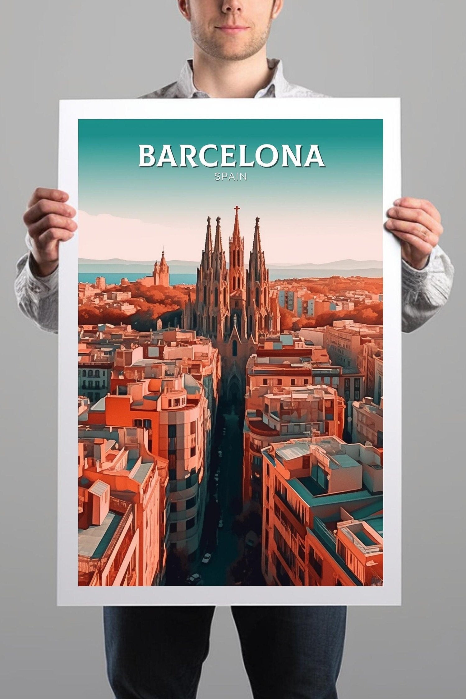 Barcelona Print | Barcelona Travel Poster | Barcelona Illustration | Barcelona Wall Art | Spain Print | Barcelona Spain Painting | ID 109