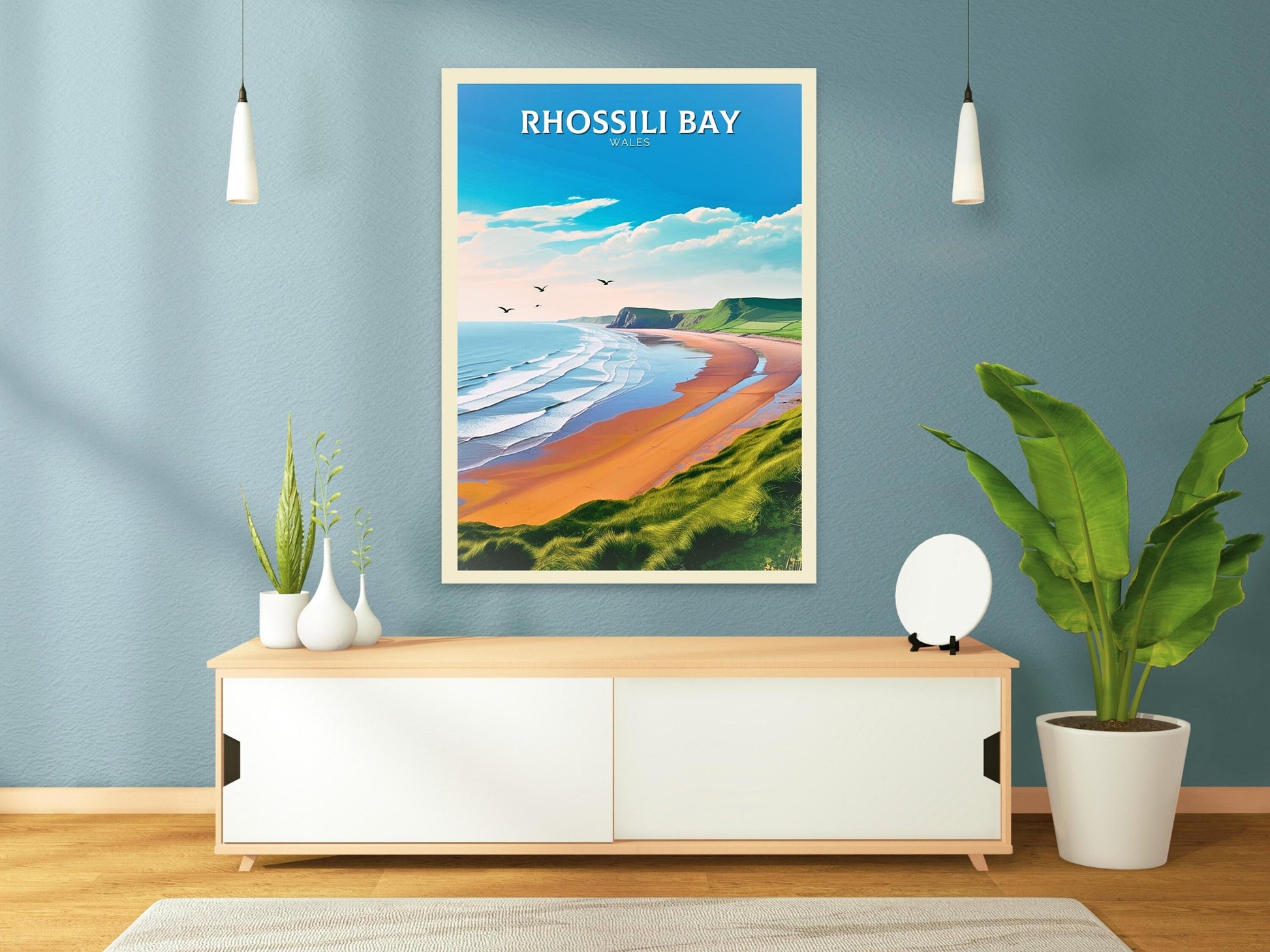 Rhossili Bay Print | Wales Travel Poster | Rhossili Bay Illustration | Rhossili Bay Wall Art | Wales Print | Beach Poster | ID 112