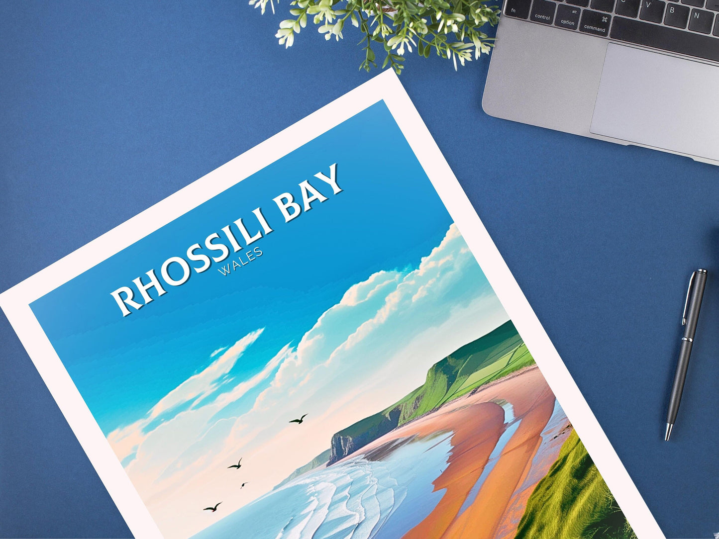 Rhossili Bay Print | Wales Travel Poster | Rhossili Bay Illustration | Rhossili Bay Wall Art | Wales Print | Beach Poster | ID 112