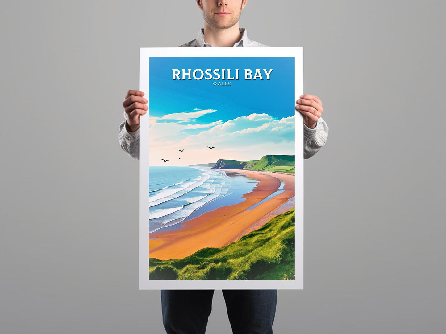 Rhossili Bay Print | Wales Travel Poster | Rhossili Bay Illustration | Rhossili Bay Wall Art | Wales Print | Beach Poster | ID 112