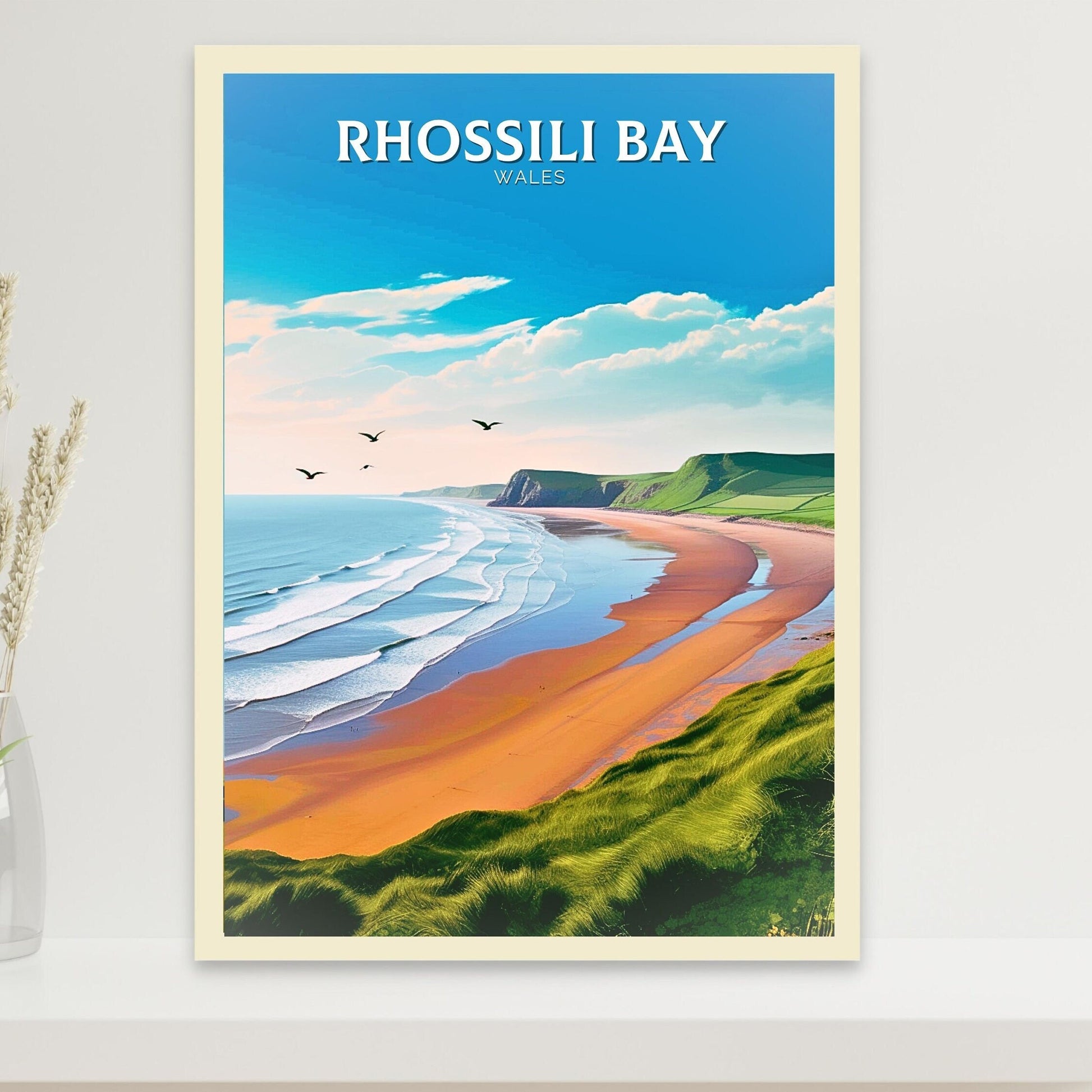 Rhossili Bay Print | Wales Travel Poster | Rhossili Bay Illustration | Rhossili Bay Wall Art | Wales Print | Beach Poster | ID 112