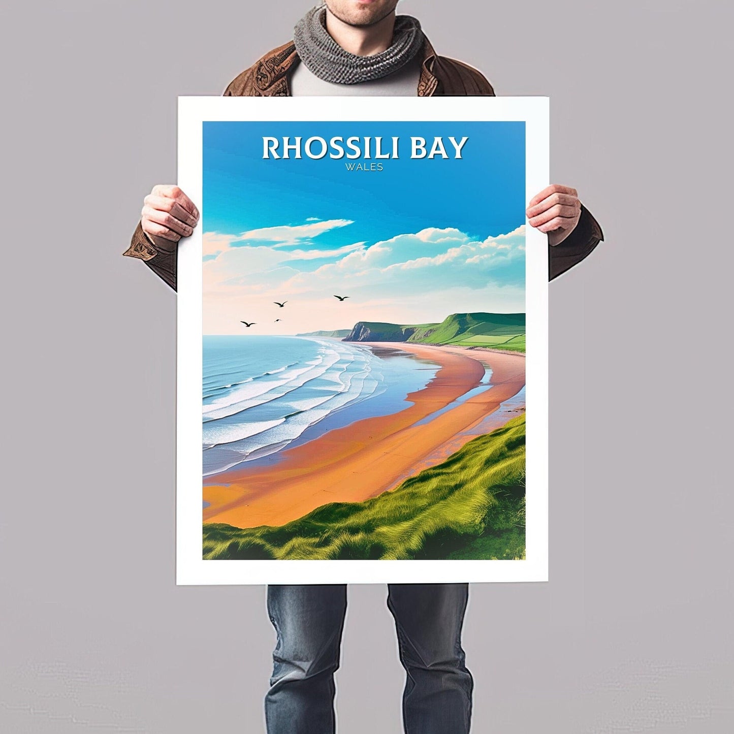 Rhossili Bay Print | Wales Travel Poster | Rhossili Bay Illustration | Rhossili Bay Wall Art | Wales Print | Beach Poster | ID 112