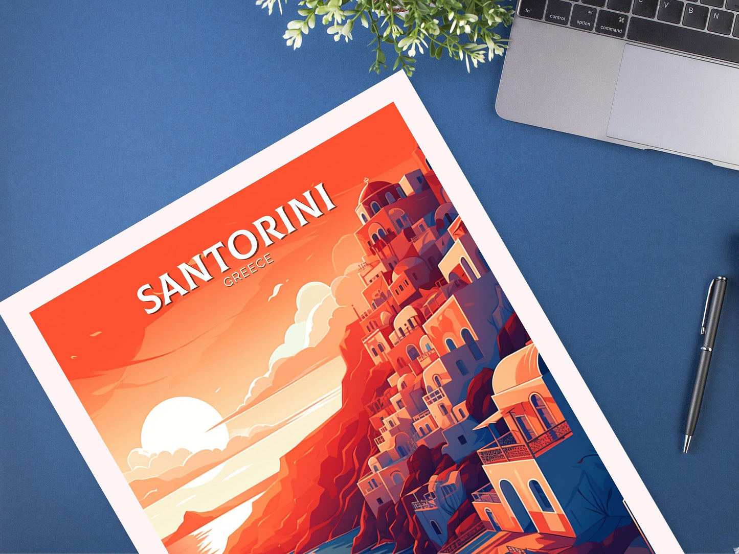 Santorini Travel Print | Santorini Illustration | Santorini Wall Art | Greece Print | Greece Home Decor | Santorini Poster | ID 115