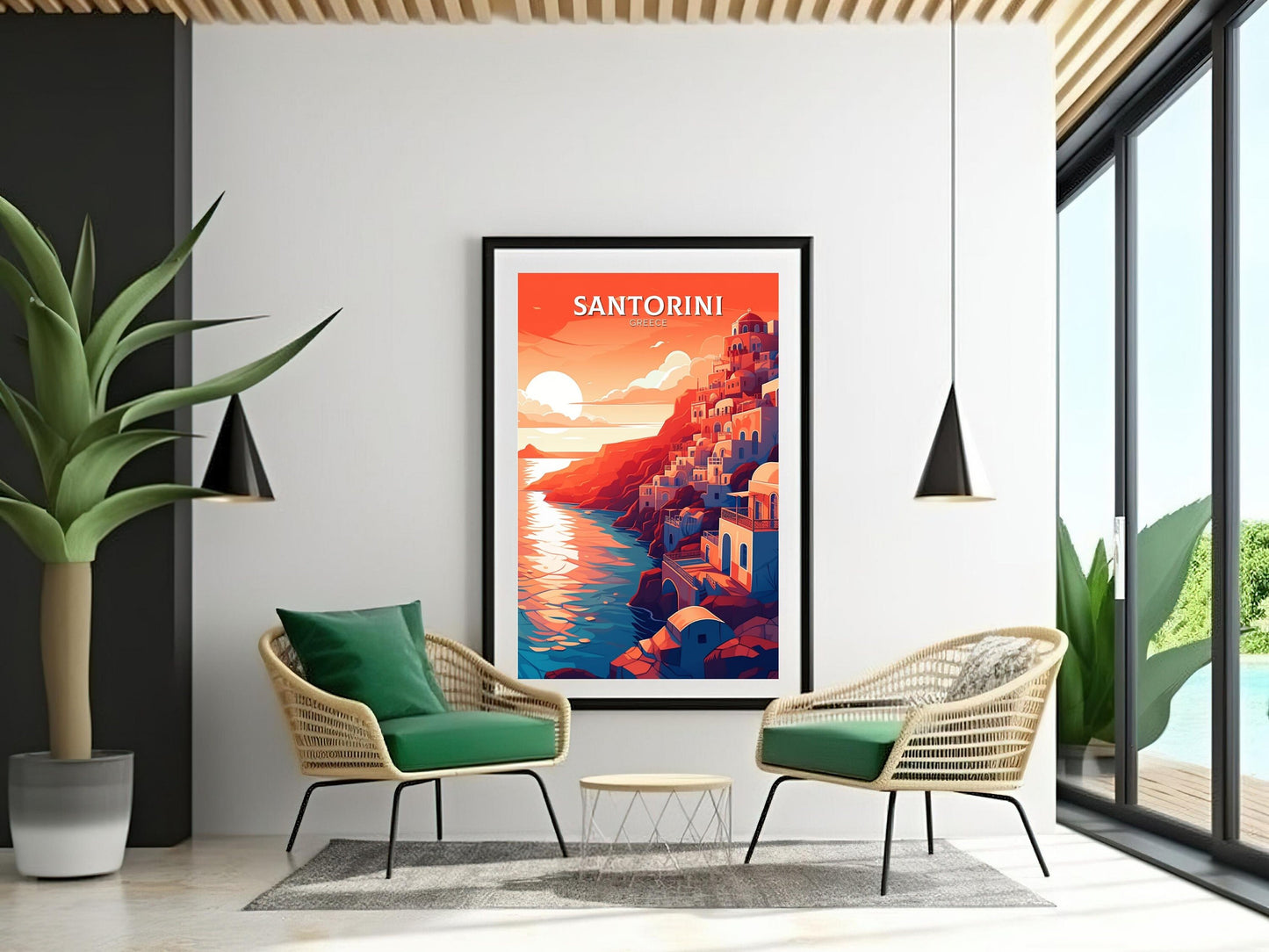 Santorini Travel Print | Santorini Illustration | Santorini Wall Art | Greece Print | Greece Home Decor | Santorini Poster | ID 115