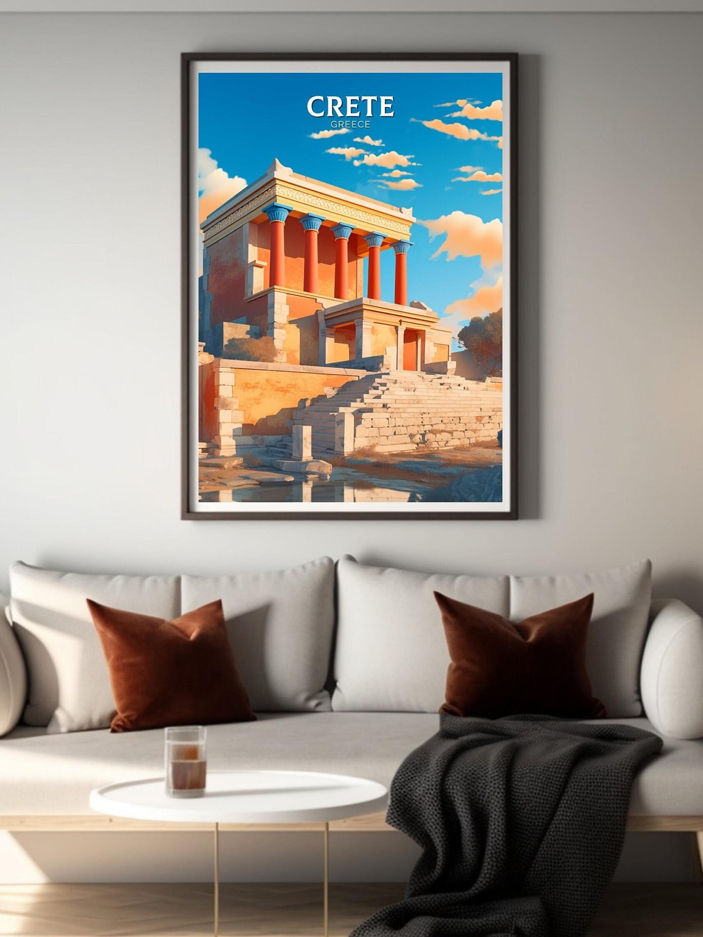 Crete Travel Print | Crete Poster | Crete Island Illustration | Knossos Palace Crete Wall Art | Ancient Greece Print | City Poster ID 116