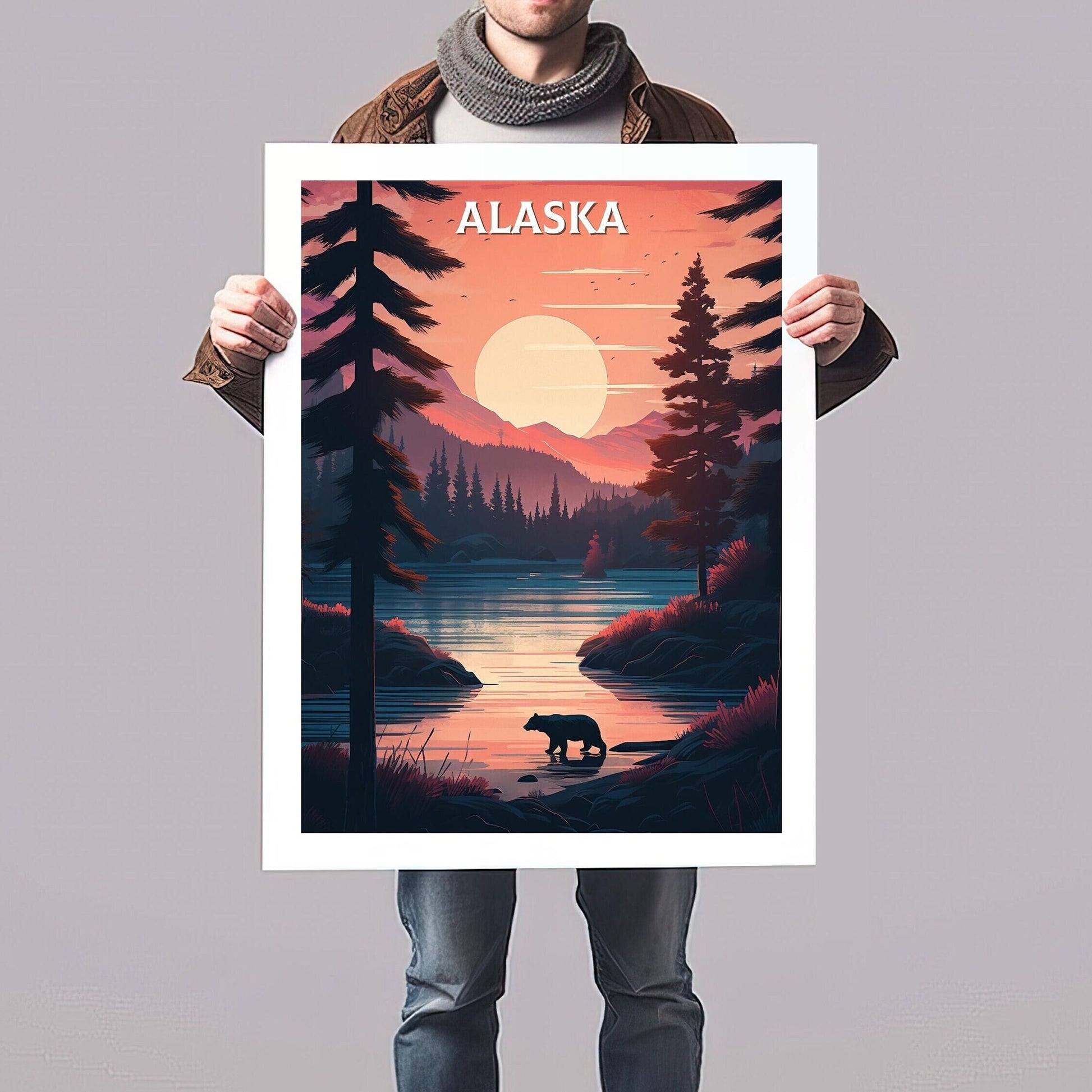 Alaska Poster | Alaska Print| Alaska Illustration | Alaska Painting | Alaska Wall Art | Minimalist Landscape | Alaska Travel Print | ID 069