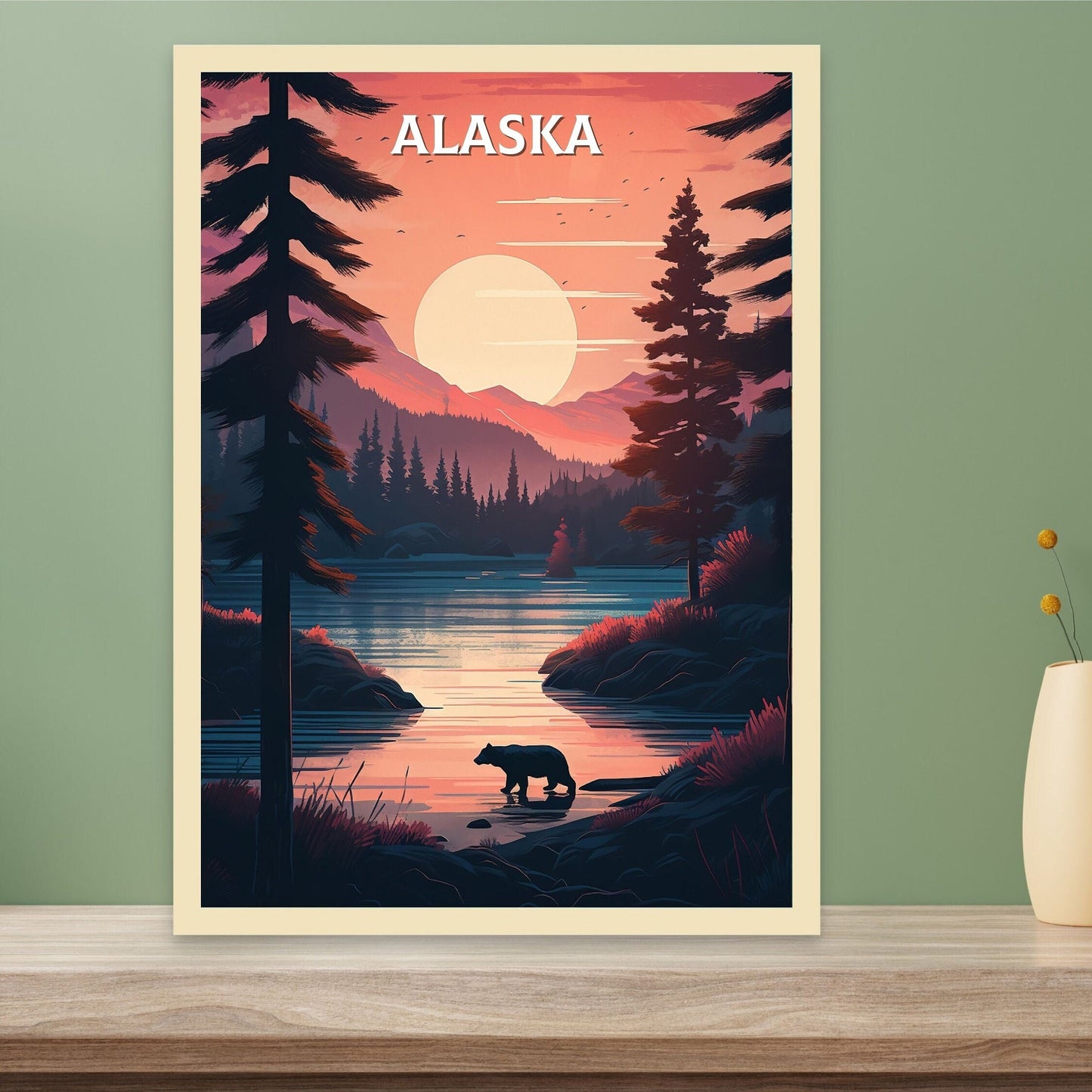 Alaska Poster | Alaska Print| Alaska Illustration | Alaska Painting | Alaska Wall Art | Minimalist Landscape | Alaska Travel Print | ID 069