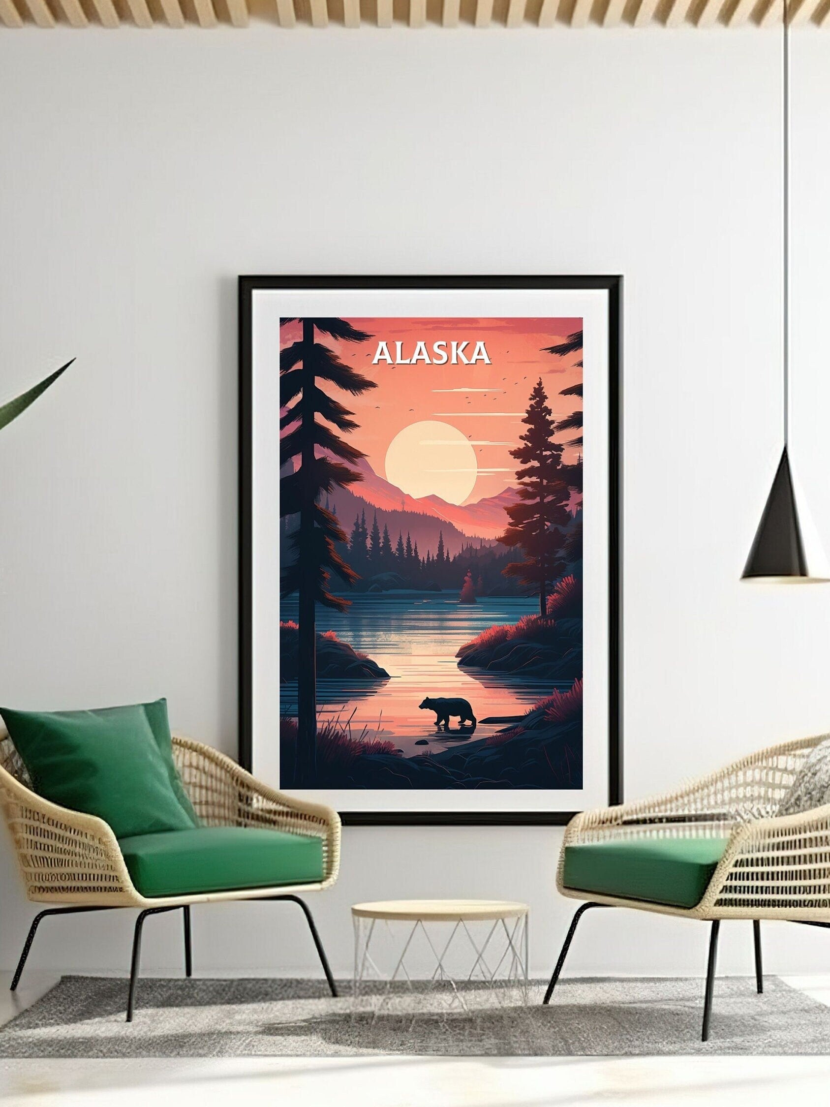 Alaska Poster | Alaska Print| Alaska Illustration | Alaska Painting | Alaska Wall Art | Minimalist Landscape | Alaska Travel Print | ID 069