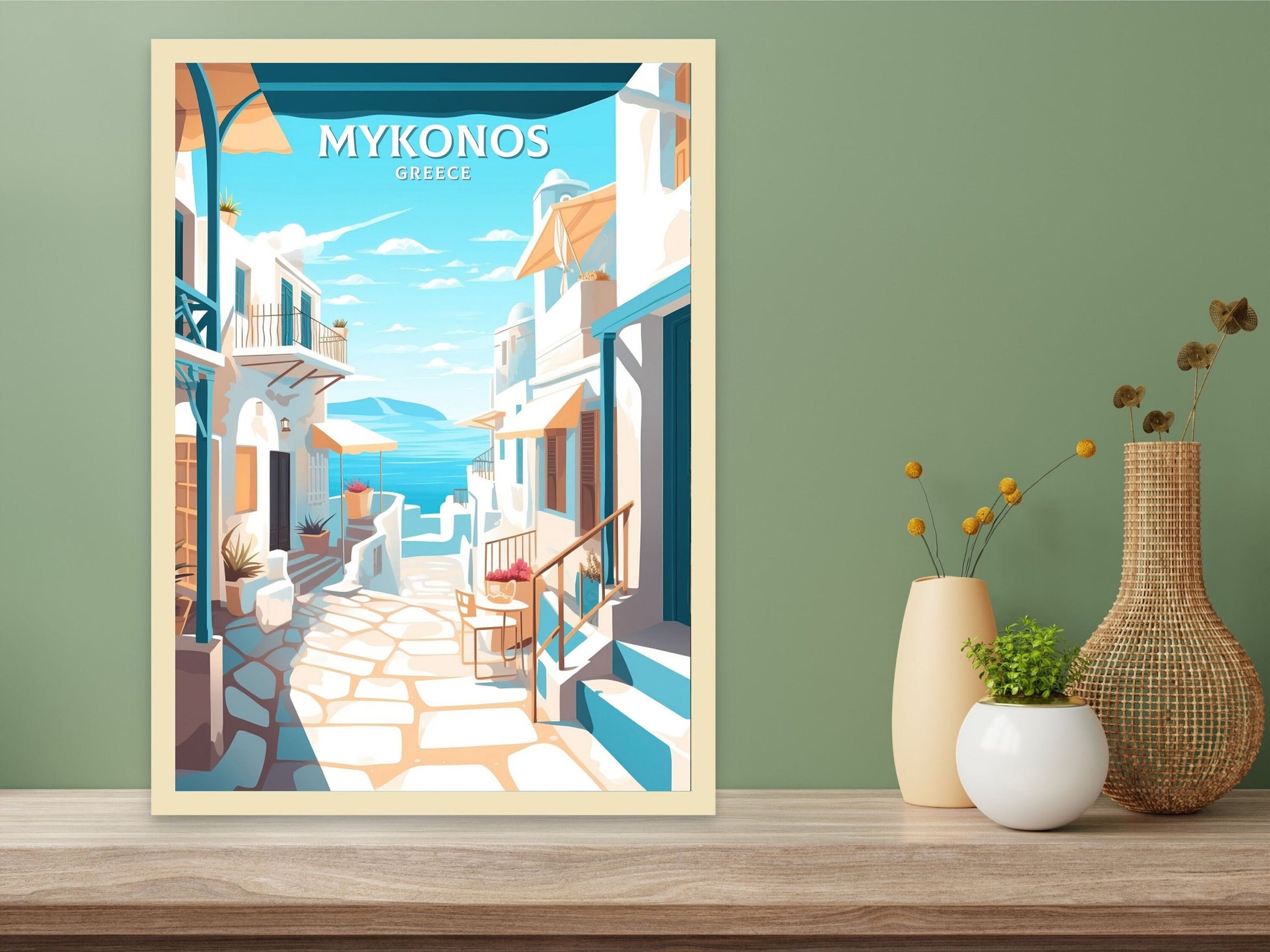 Mykonos Travel Print | Mykonos Illustration | Mykonos Wall Art | Mykonos Print | Greece Print | Greece Home Decor | Mykonos Poster | ID 050