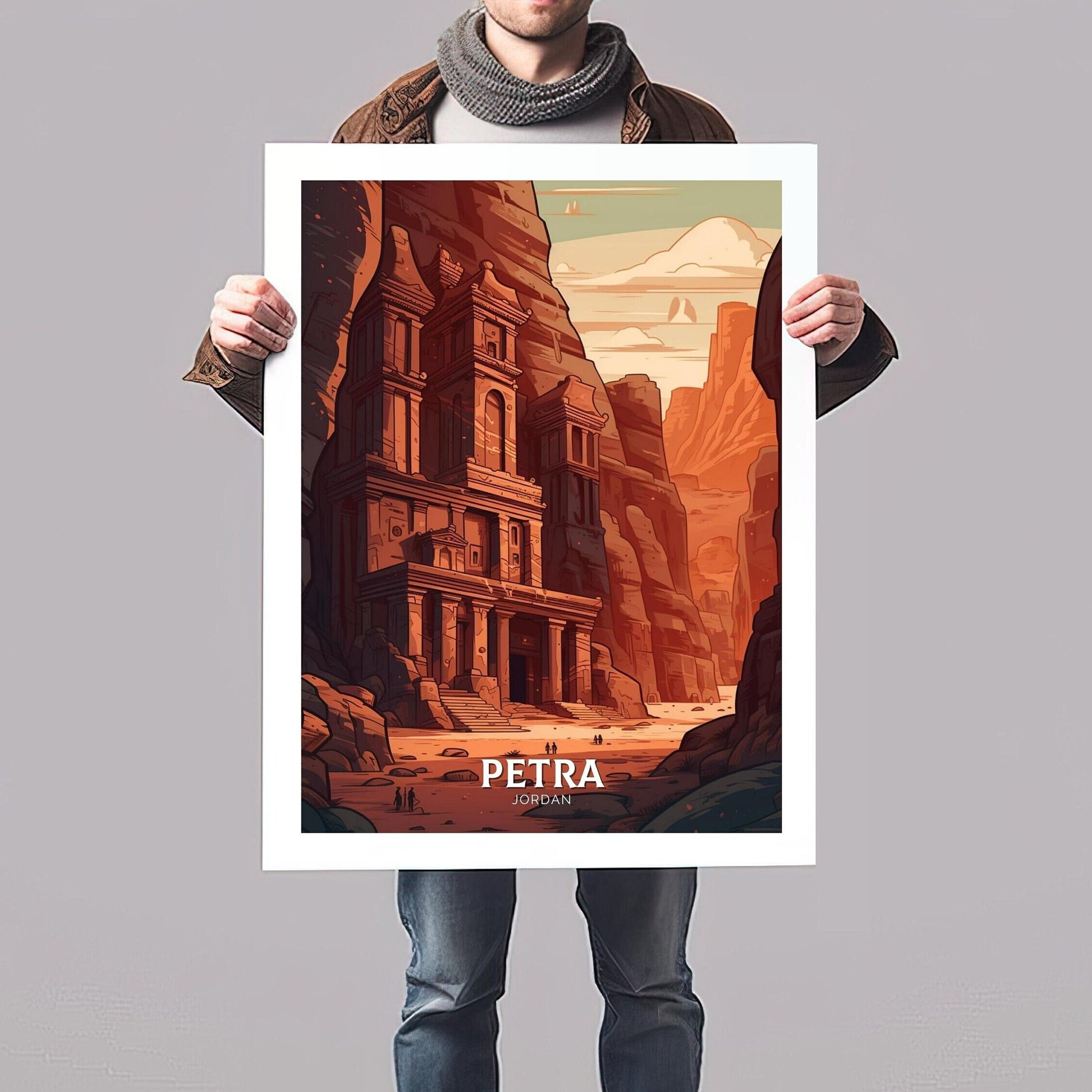 Petra Print | Petra Illustration | Petra Poster | Jordan Print | Jordan Poster | Jordan Wall Art | Petra Travel Poster | ID 078