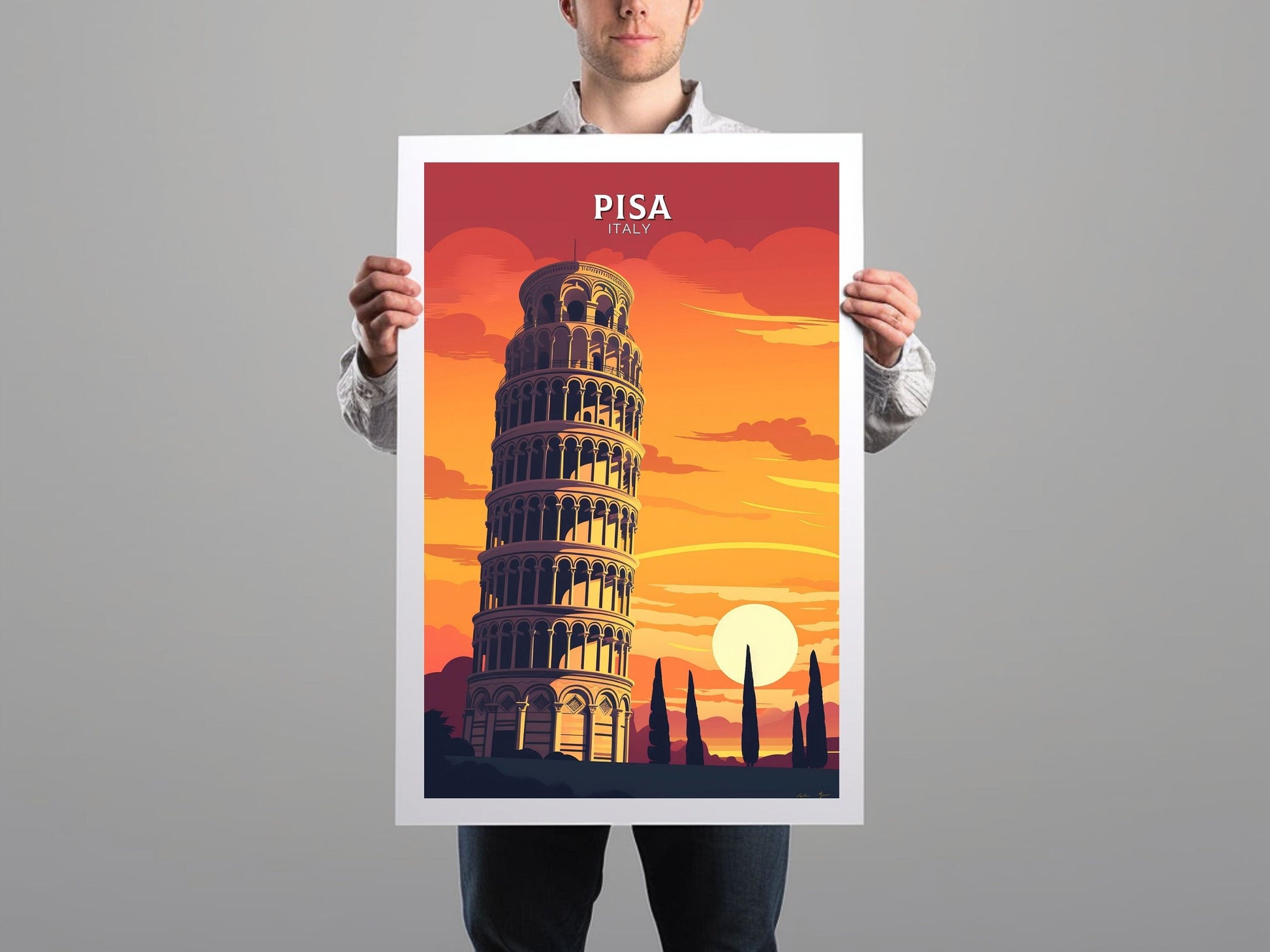 Pisa Poster | Pisa Tower Print | Leaning Tower of Pisa | Pisa Illustration | Pisa Italy | Tower Poster | Pisa Wall Art | Home Décor | ID 079