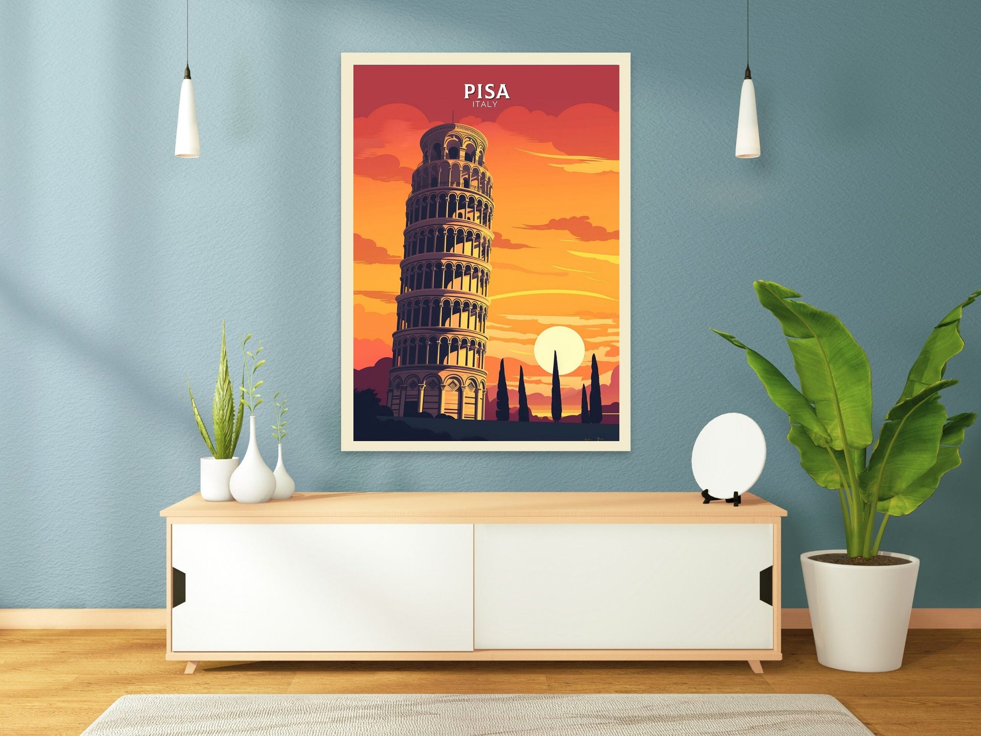 Pisa Poster | Pisa Tower Print | Leaning Tower of Pisa | Pisa Illustration | Pisa Italy | Tower Poster | Pisa Wall Art | Home Décor | ID 079