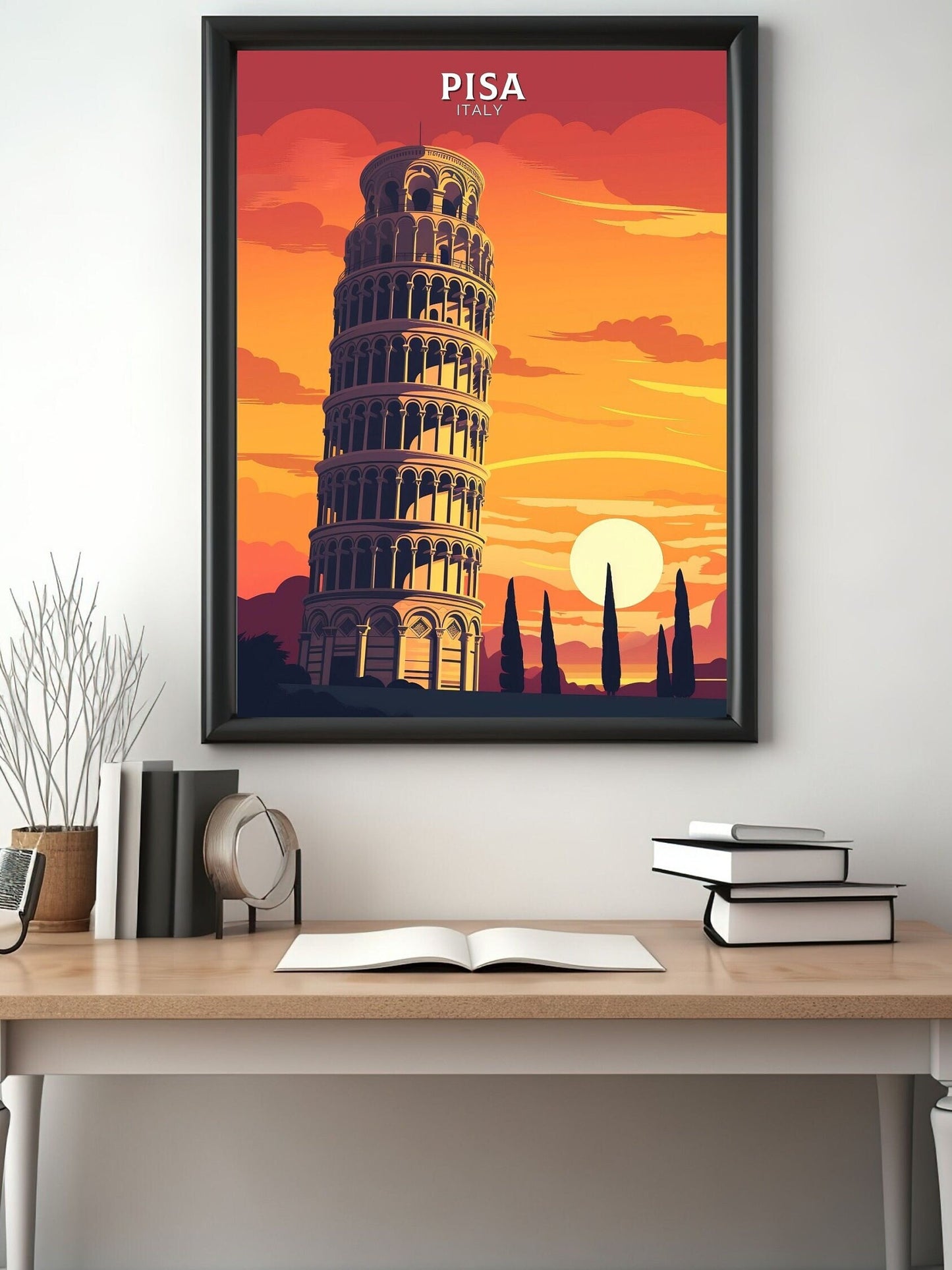 Pisa Poster | Pisa Tower Print | Leaning Tower of Pisa | Pisa Illustration | Pisa Italy | Tower Poster | Pisa Wall Art | Home Décor | ID 079