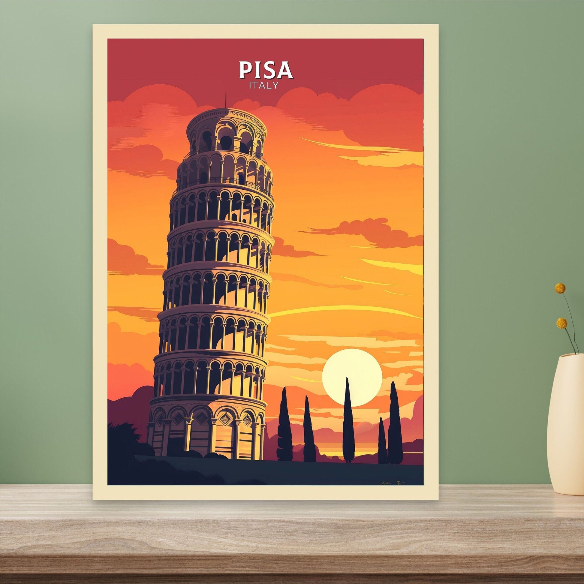 Pisa Poster | Pisa Tower Print | Leaning Tower of Pisa | Pisa Illustration | Pisa Italy | Tower Poster | Pisa Wall Art | Home Décor | ID 079