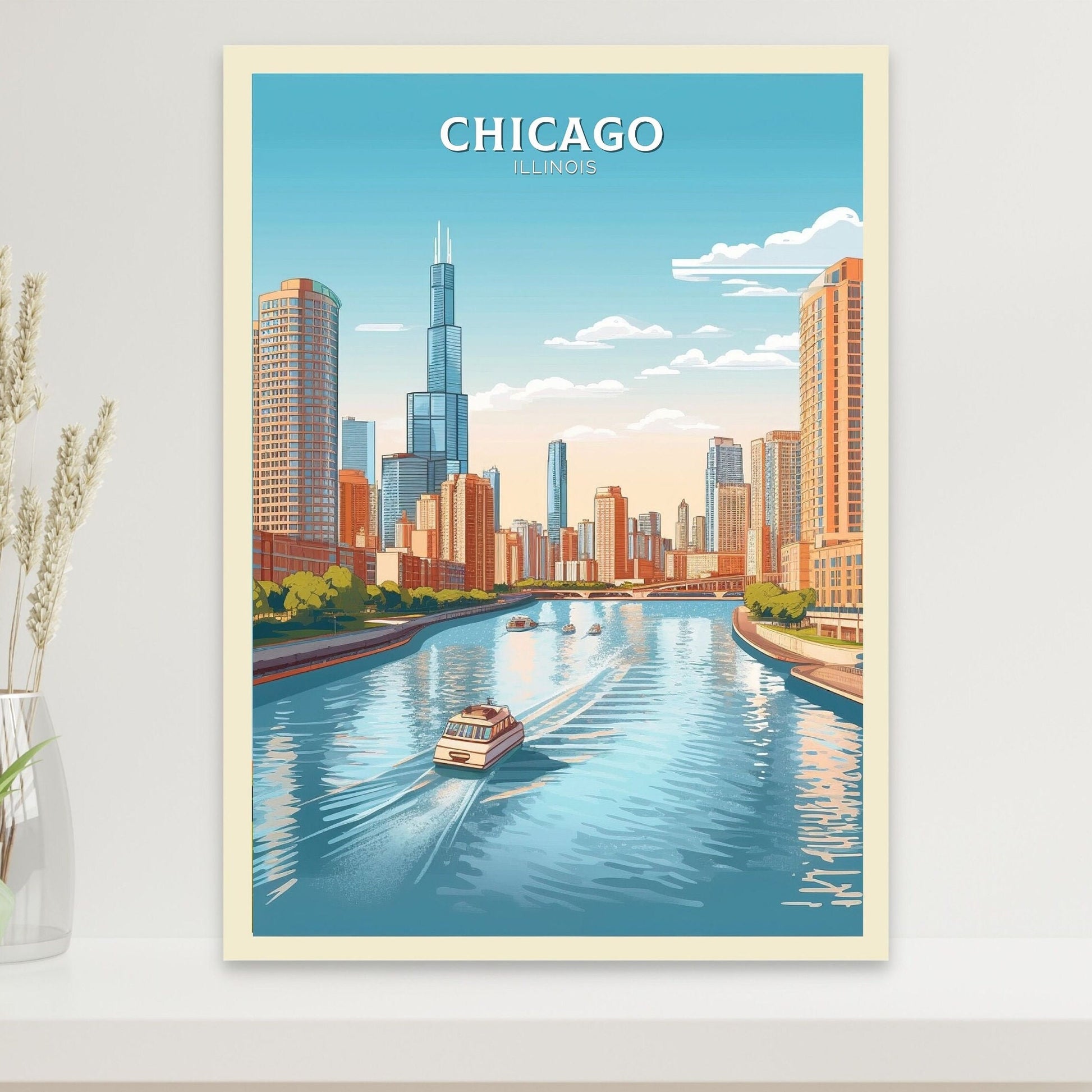 Chicago Poster | Chicago Print | Chicago Illustration | Chicago Illinois | Chicago Artwork | Chicago Wall Art | USA Home Decor | ID 082