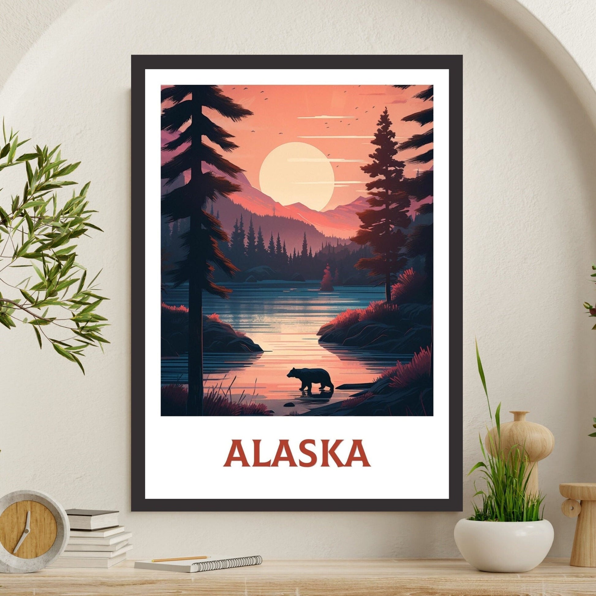 Alaska Print | Alaska Poster | Alaska Illustration | Alaska Painting | Alaska Wall Art | Minimalist Landscape | Alaska Travel Print | ID 118