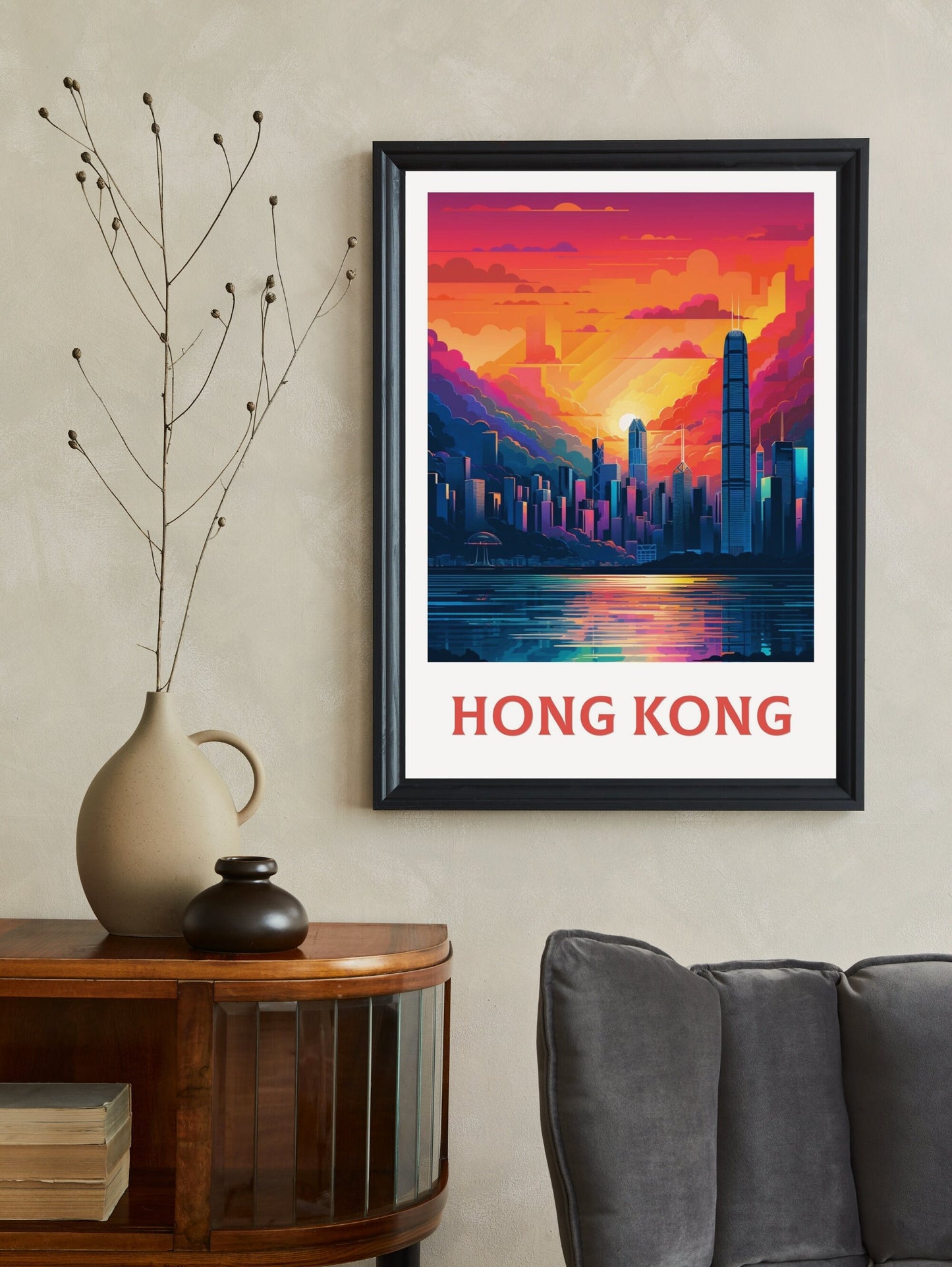 Hong Kong Travel Print | Hong Kong Illustration | Hong Kong skyline print | Hong Kong Poster | Hong Kong Wall Art | Asia Print | ID 128