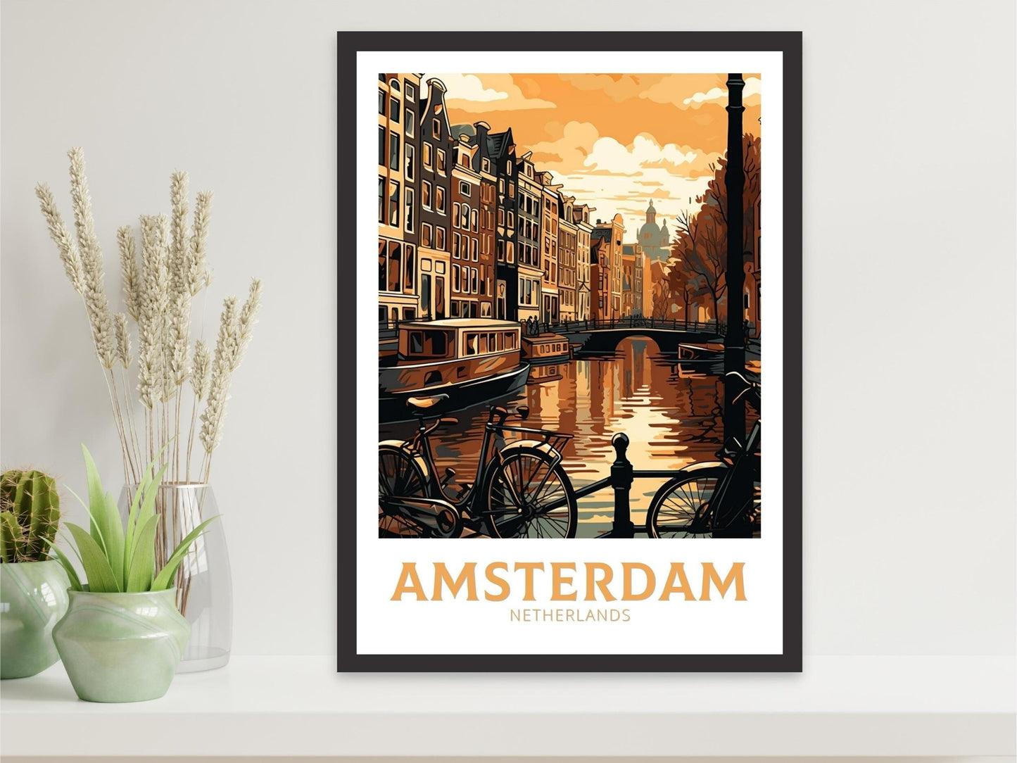 Amsterdam Travel Print | Amsterdam Illustration | Amsterdam Wall Art | Netherlands Print | Amsterdam Home Decor | Amsterdam Poster | ID 130