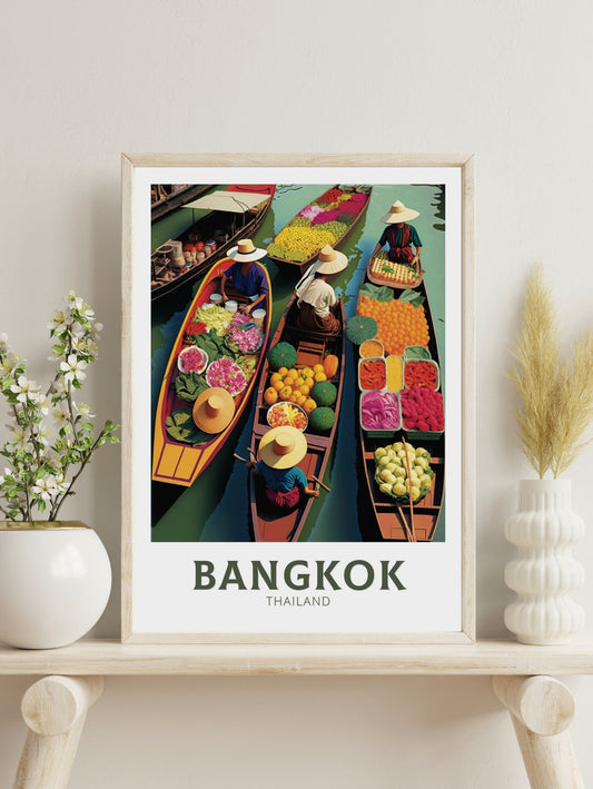 Bangkok Poster | Bangkok Print | Thailand Travel Gift | Bangkok Floating Market Poster | Floating Market | Housewarming Gift | ID 134