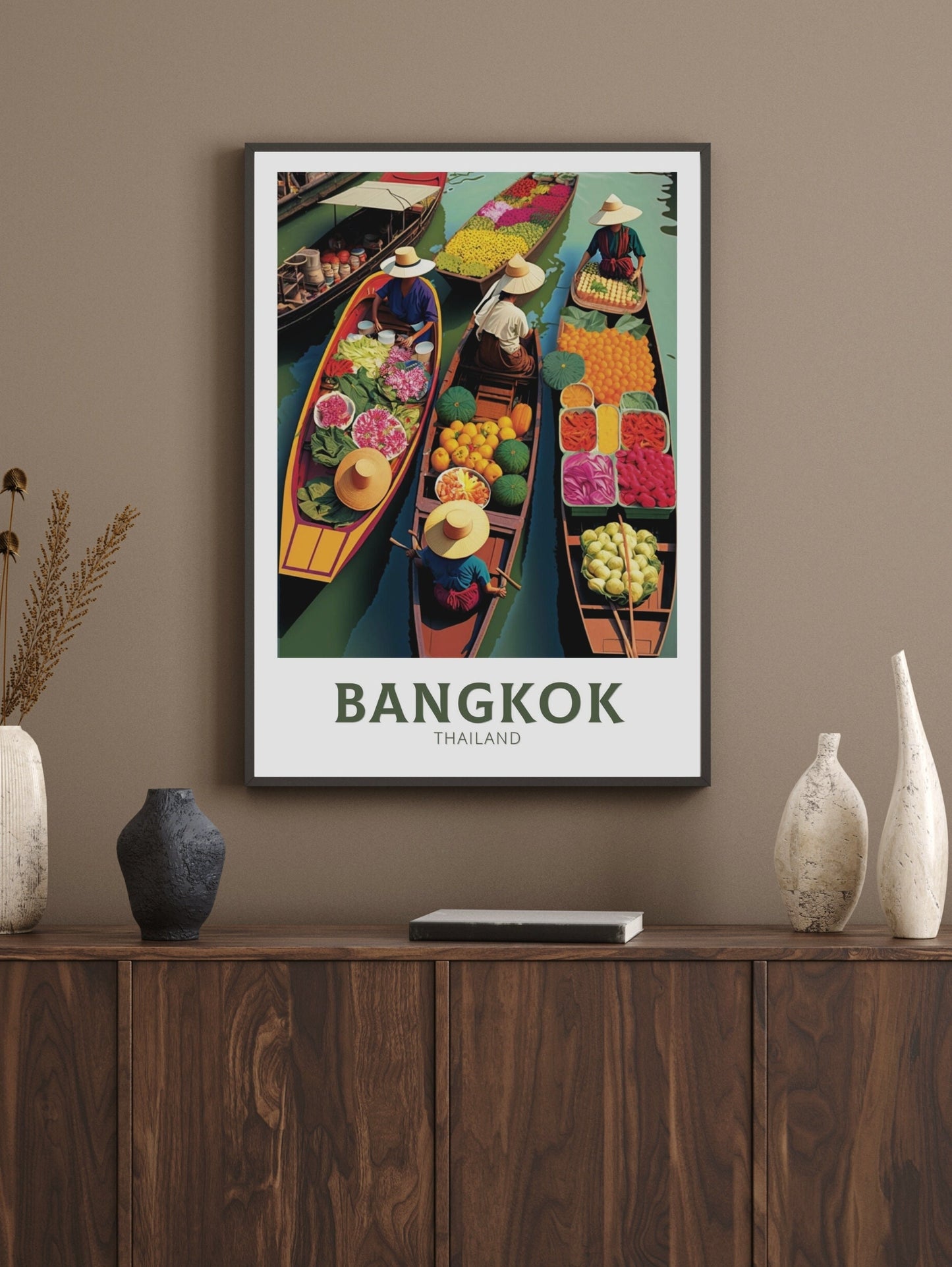 Bangkok Poster | Bangkok Print | Thailand Travel Gift | Bangkok Floating Market Poster | Floating Market | Housewarming Gift | ID 134