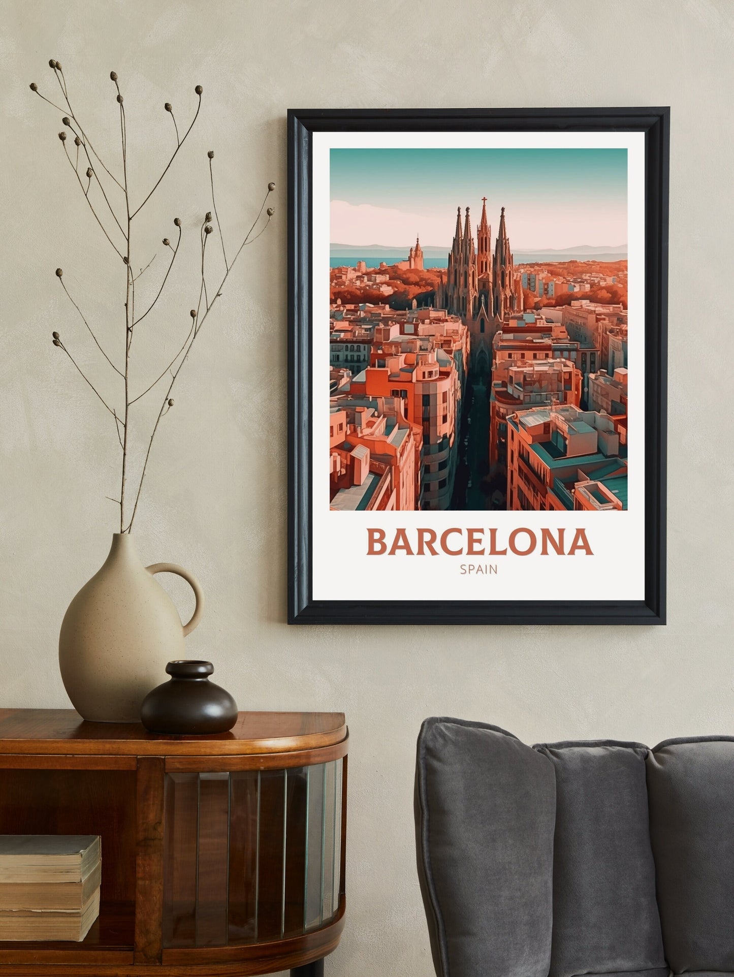 Barcelona Poster | Barcelona Travel Print | Barcelona Illustration | Barcelona Wall Art | Spain Print | Barcelona Spain Painting | ID 135