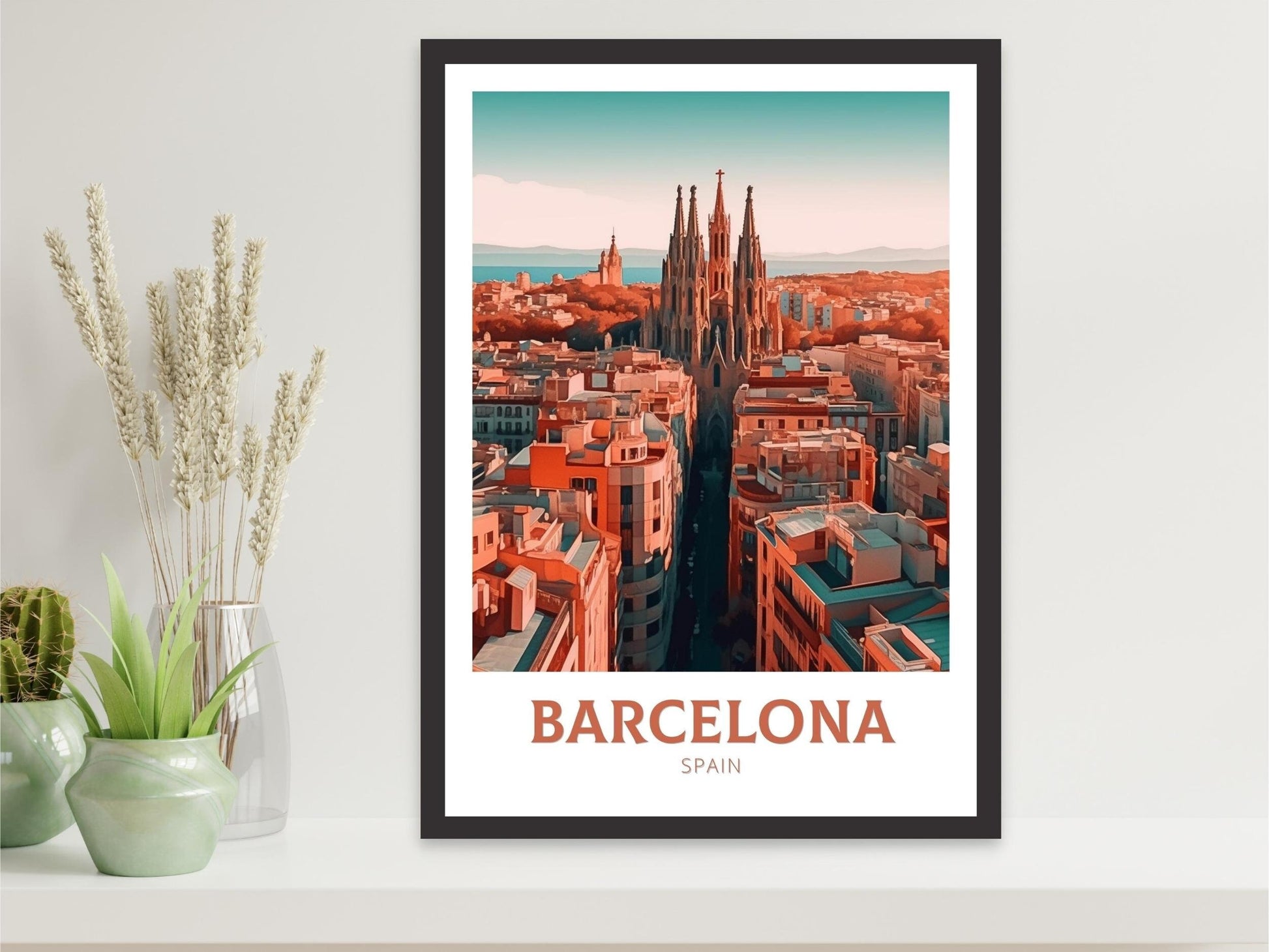 Barcelona Poster | Barcelona Travel Print | Barcelona Illustration | Barcelona Wall Art | Spain Print | Barcelona Spain Painting | ID 135