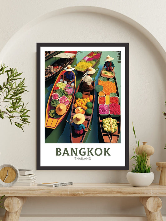 Bangkok Poster | Bangkok Print | Thailand Travel Gift | Bangkok Floating Market Poster | Floating Market | Housewarming Gift | ID 134