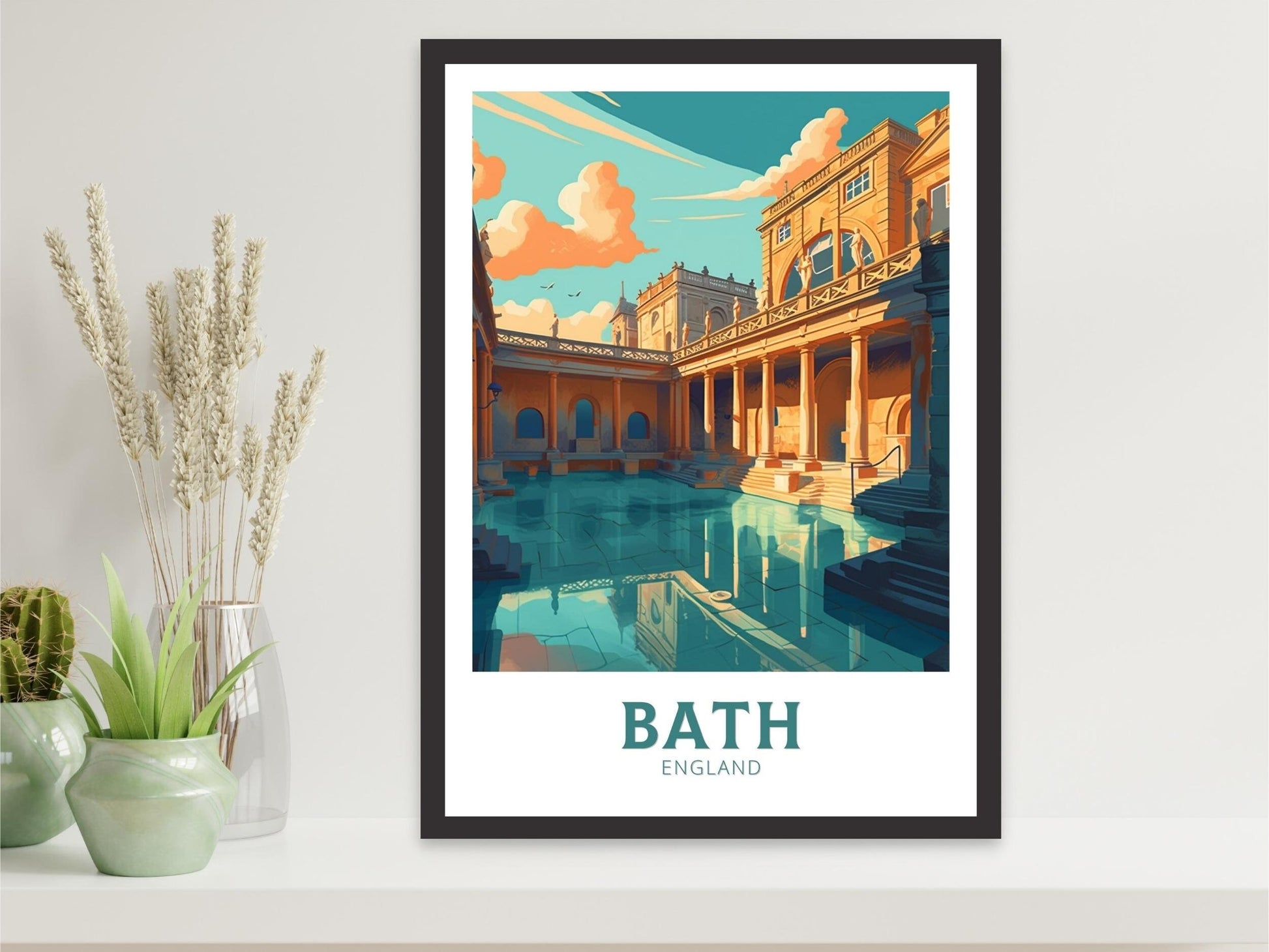 Bath Travel Poster | Bath Print | Bath England Illustration | Bath UK Wall Art | Roman baths Print | City Poster | City Illustration ID 145